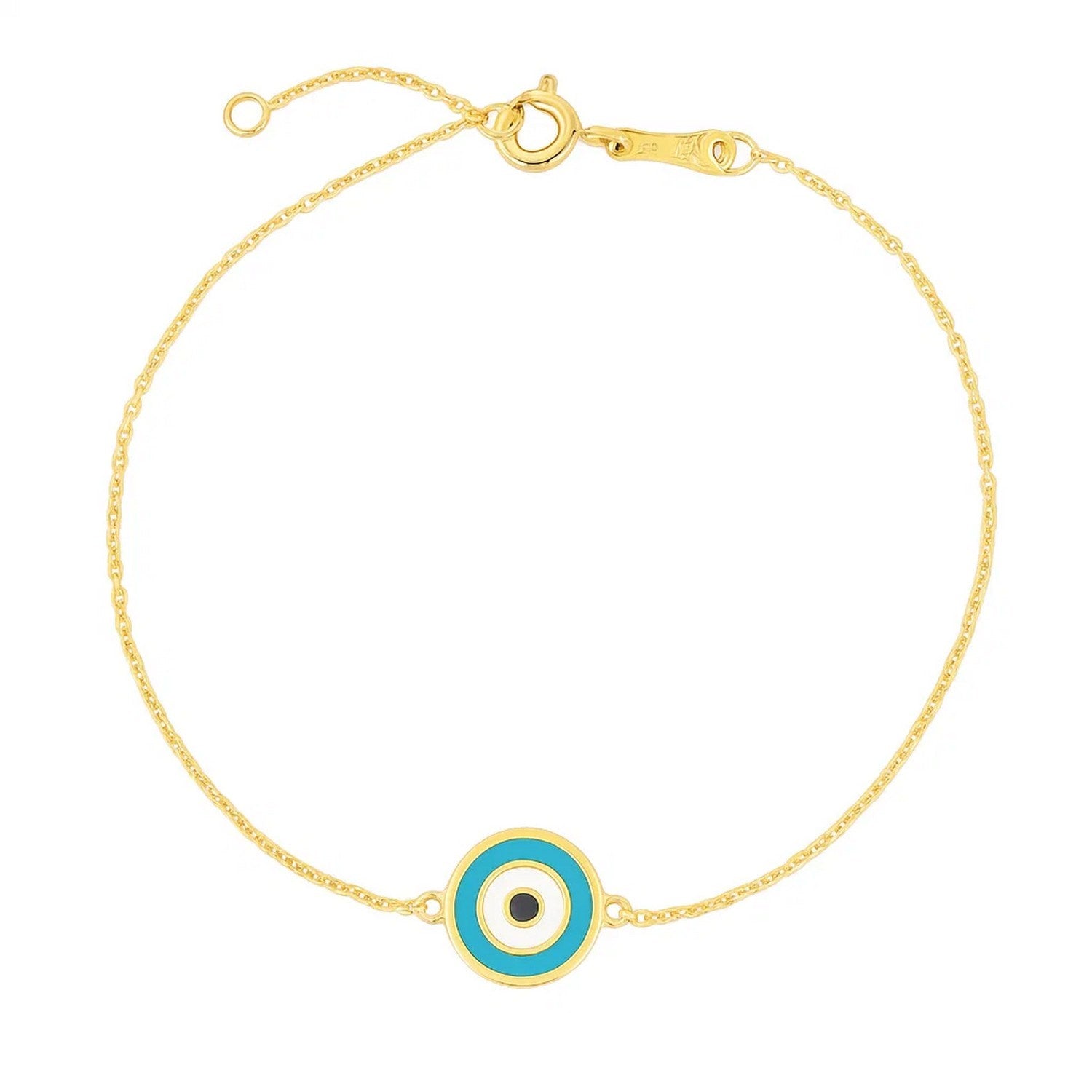 14k Yellow Gold Blue Evil Eye Bracelet (1.00 mm)