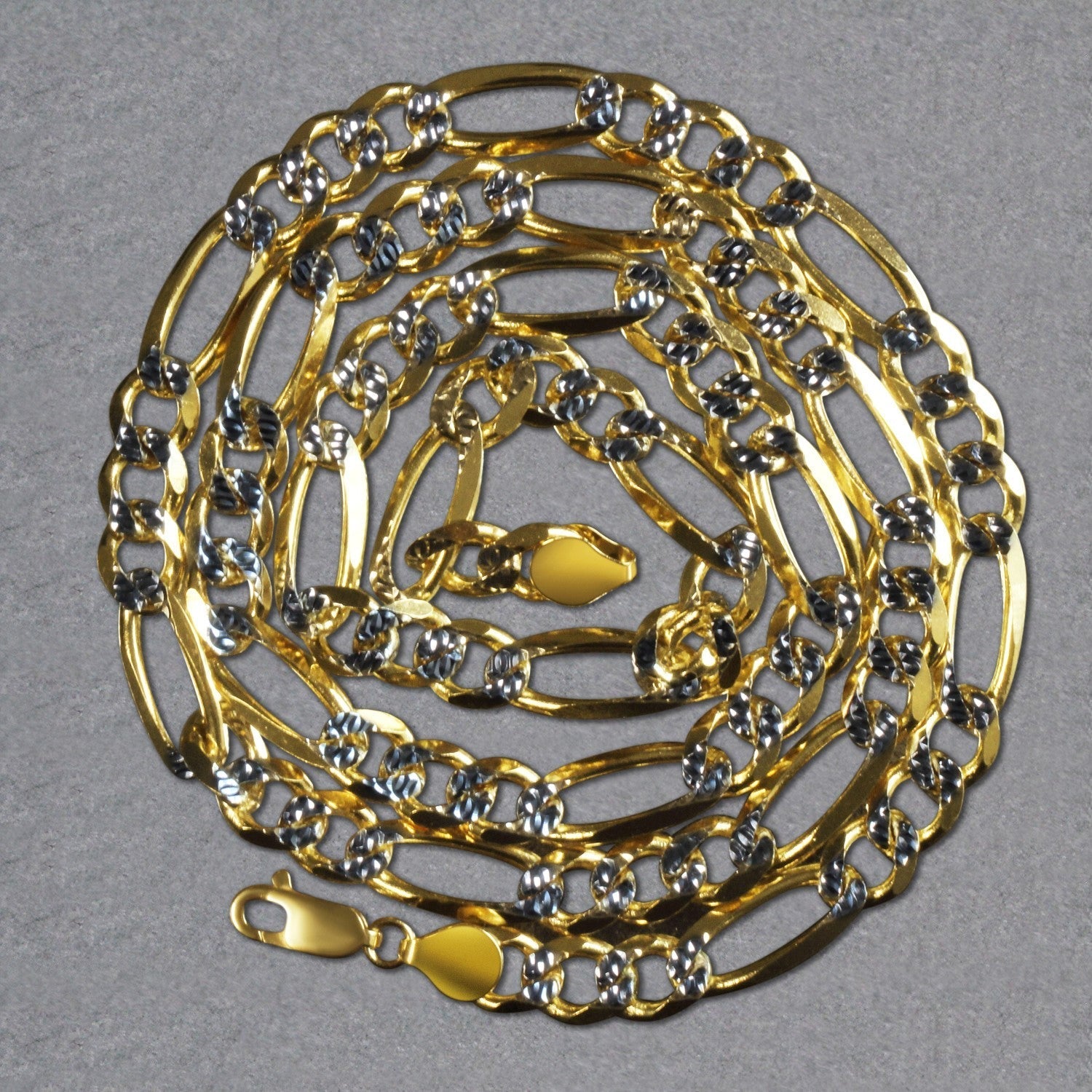 14K Yellow Gold Solid Pave Figaro Chain (7.00 mm)