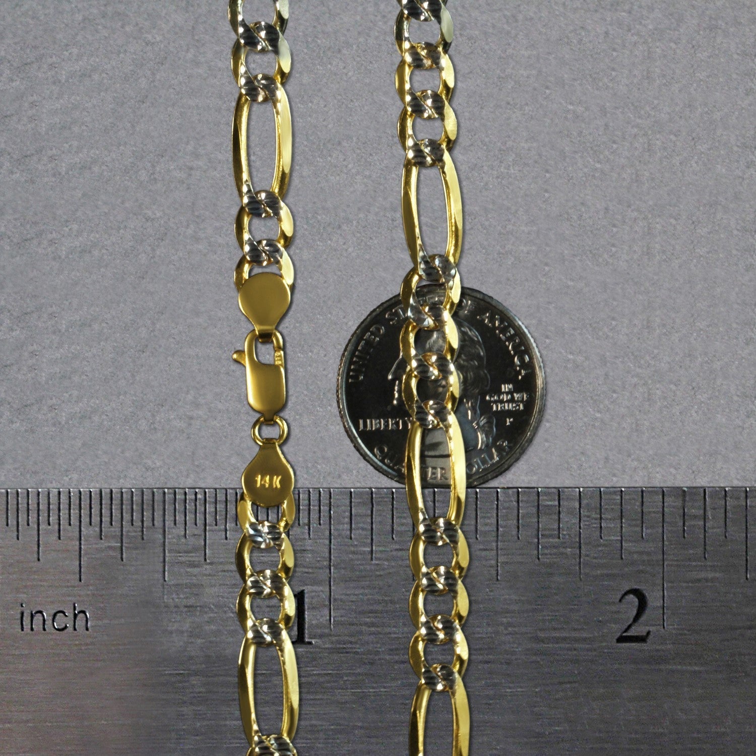 14K Yellow Gold Solid Pave Figaro Chain (7.00 mm)