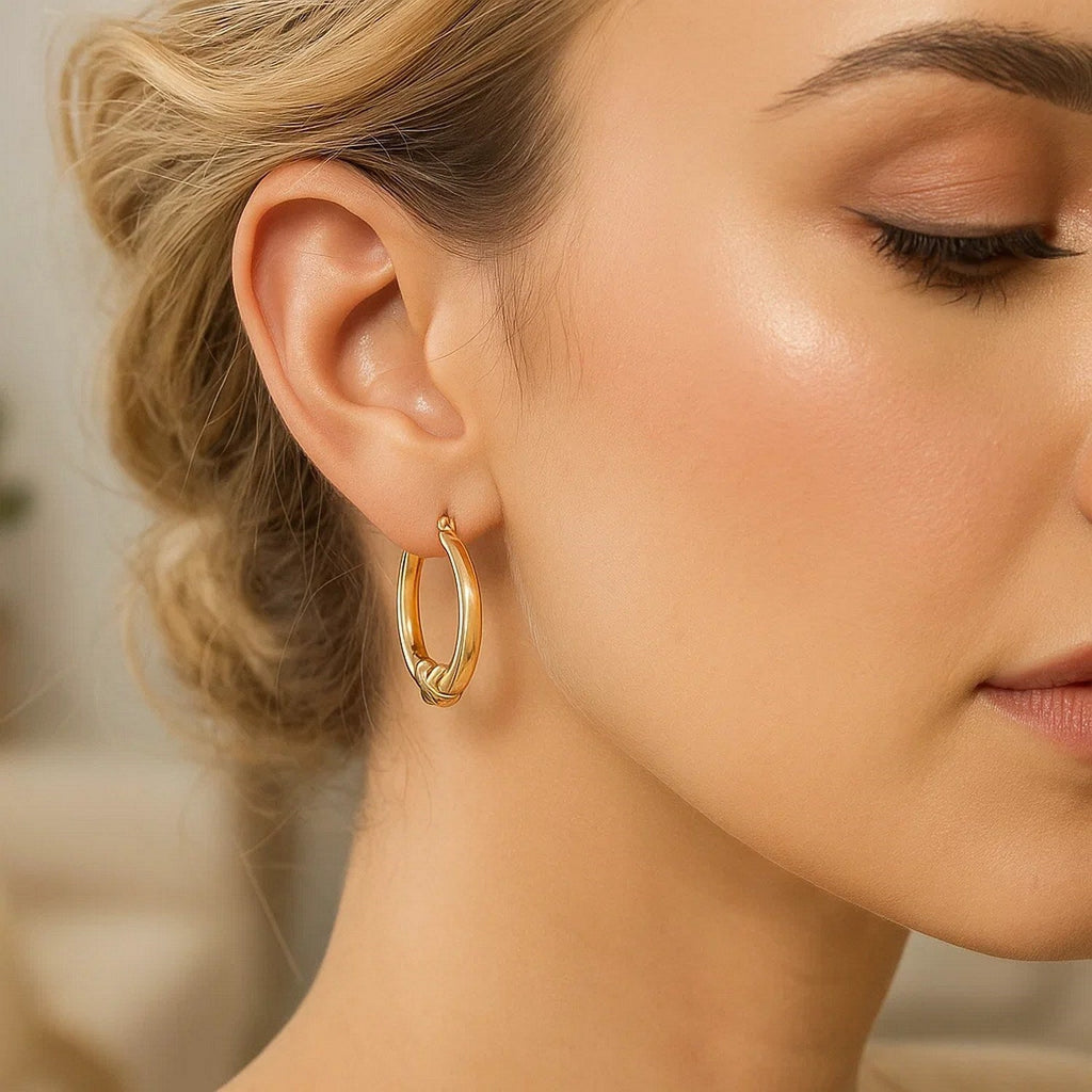 10k Yellow Gold X Motif Round Shape Hoop Earrings