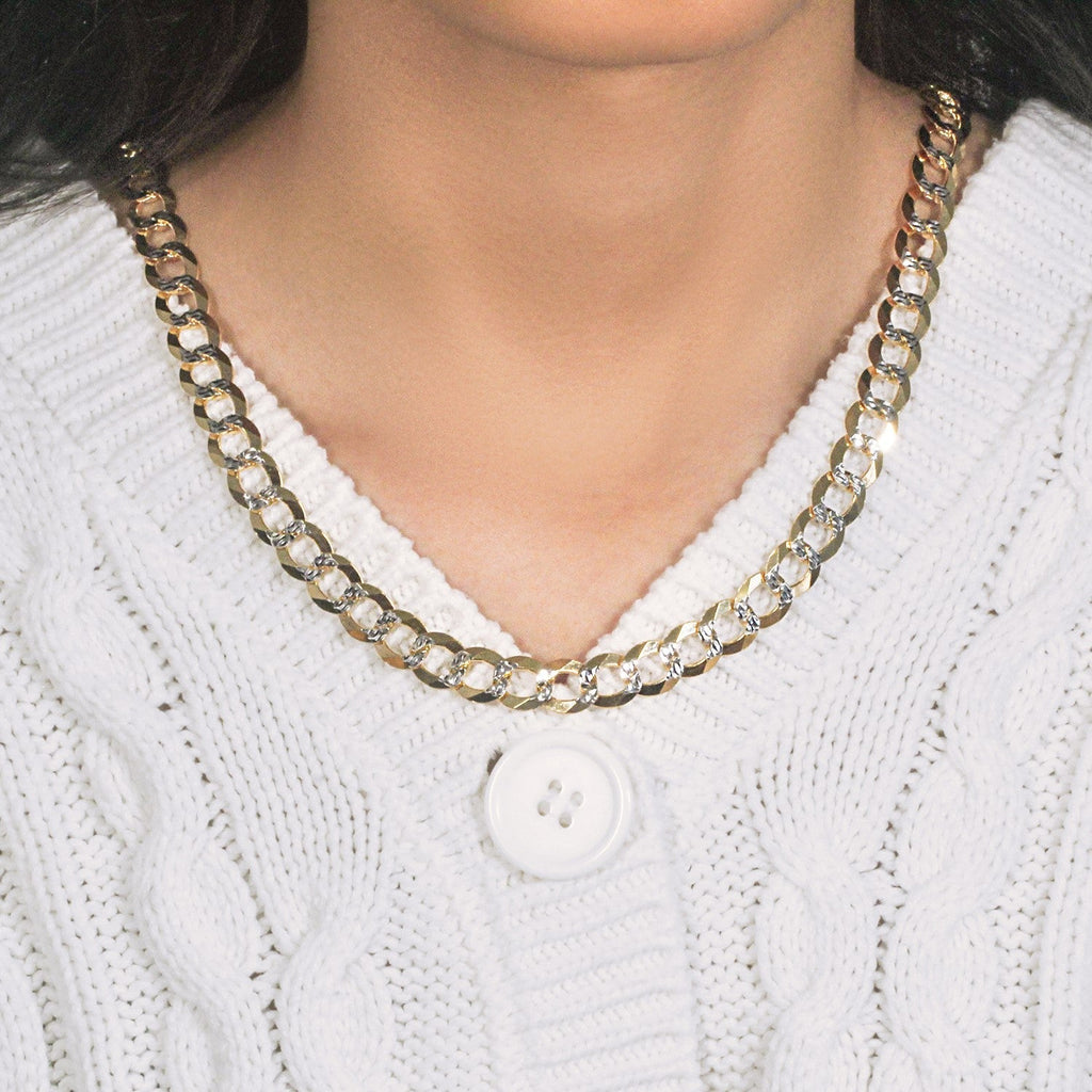 10 mm 14k Two Tone Gold Pave Curb Chain (9.70 mm)