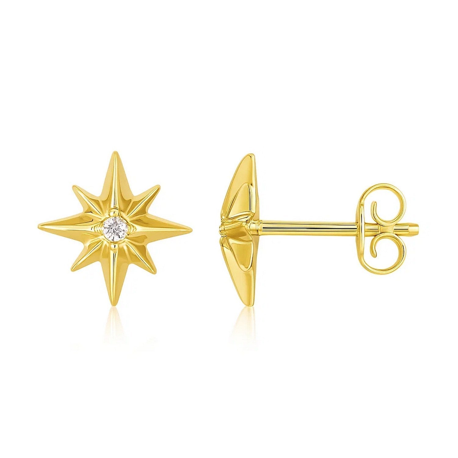 14K Yellow Gold High Polish North Star Diamond Earrings