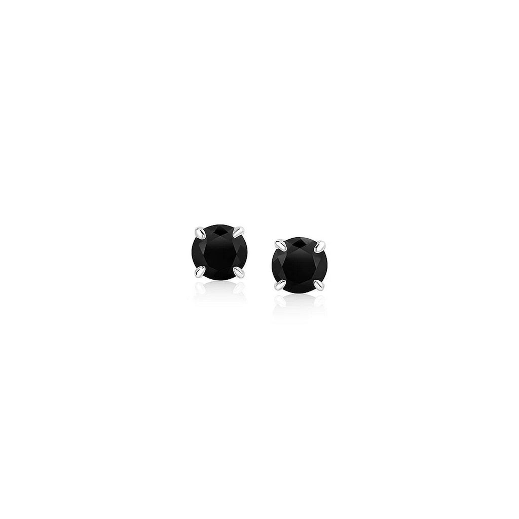 14k White Gold Stud Earrings with Black Cubic Zirconia(4mm)