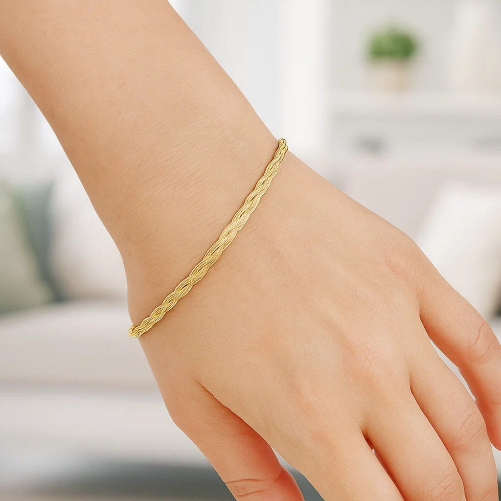 14k Yellow Gold Braided Herringbone Bracelet (3.20 mm)