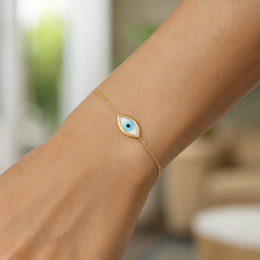 14k Yellow Gold MOP Evil Eye Bracelet (1.00 mm)