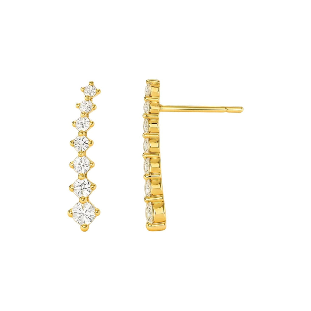 14k Yellow Gold Climber Post Earrings with Cubic Zirconias