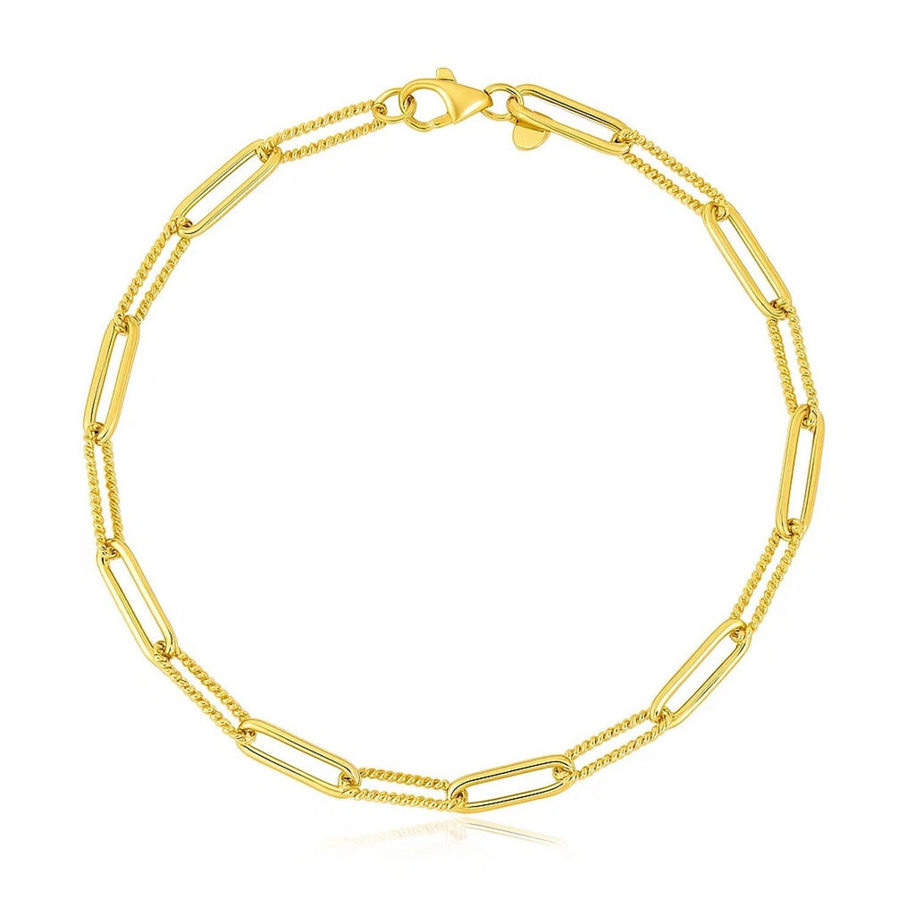 14k Yellow Gold High Polish Alternating Bead Paperclip Bracelet  (3.50 mm)
