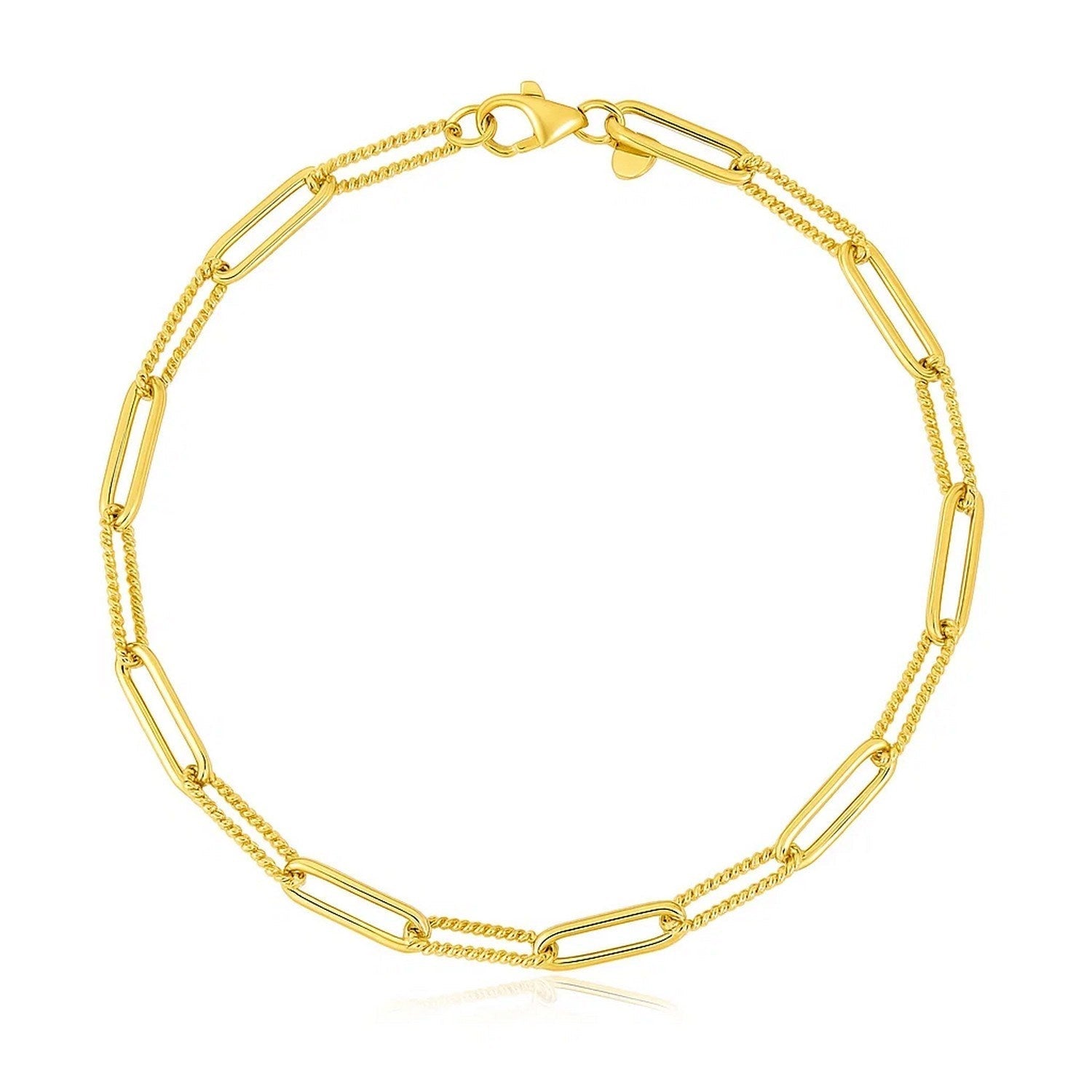 14k Yellow Gold High Polish Alternating Bead Paperclip Bracelet  (3.50 mm)