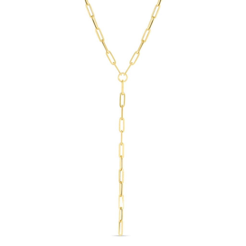 14k Yellow Gold Paperclip Chain Lariat Necklace