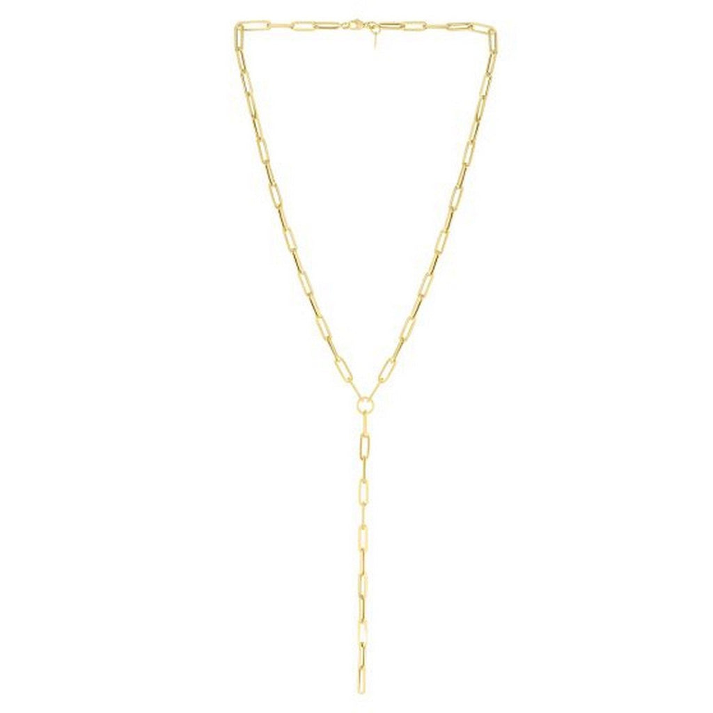 14k Yellow Gold Paperclip Chain Lariat Necklace