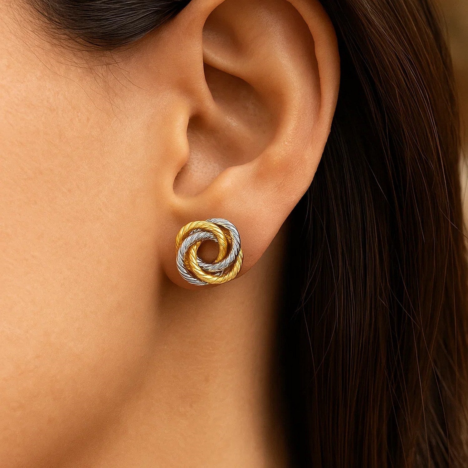 14k Two Tone Gold Love Knot Earrings