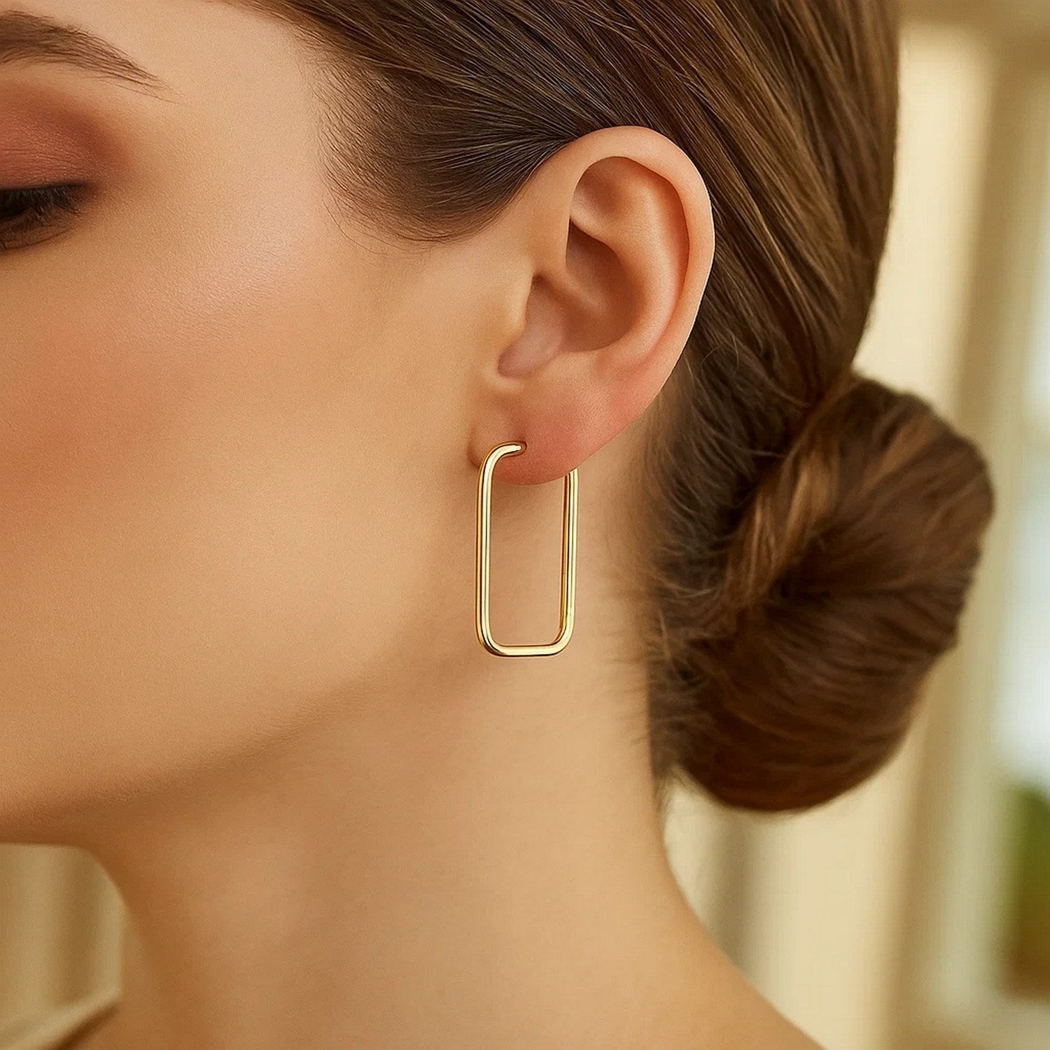 14k Yellow Gold Endless Rectangle Hoops