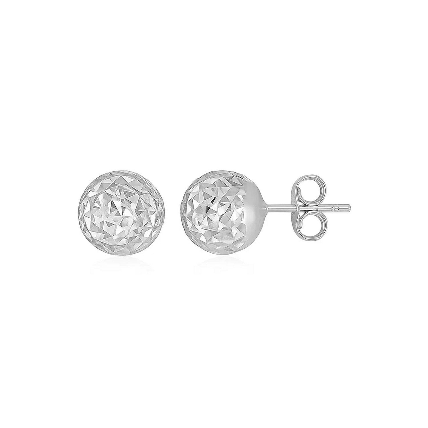14k White Gold Ball Earrings with Crystal Cut Texture(5mm)