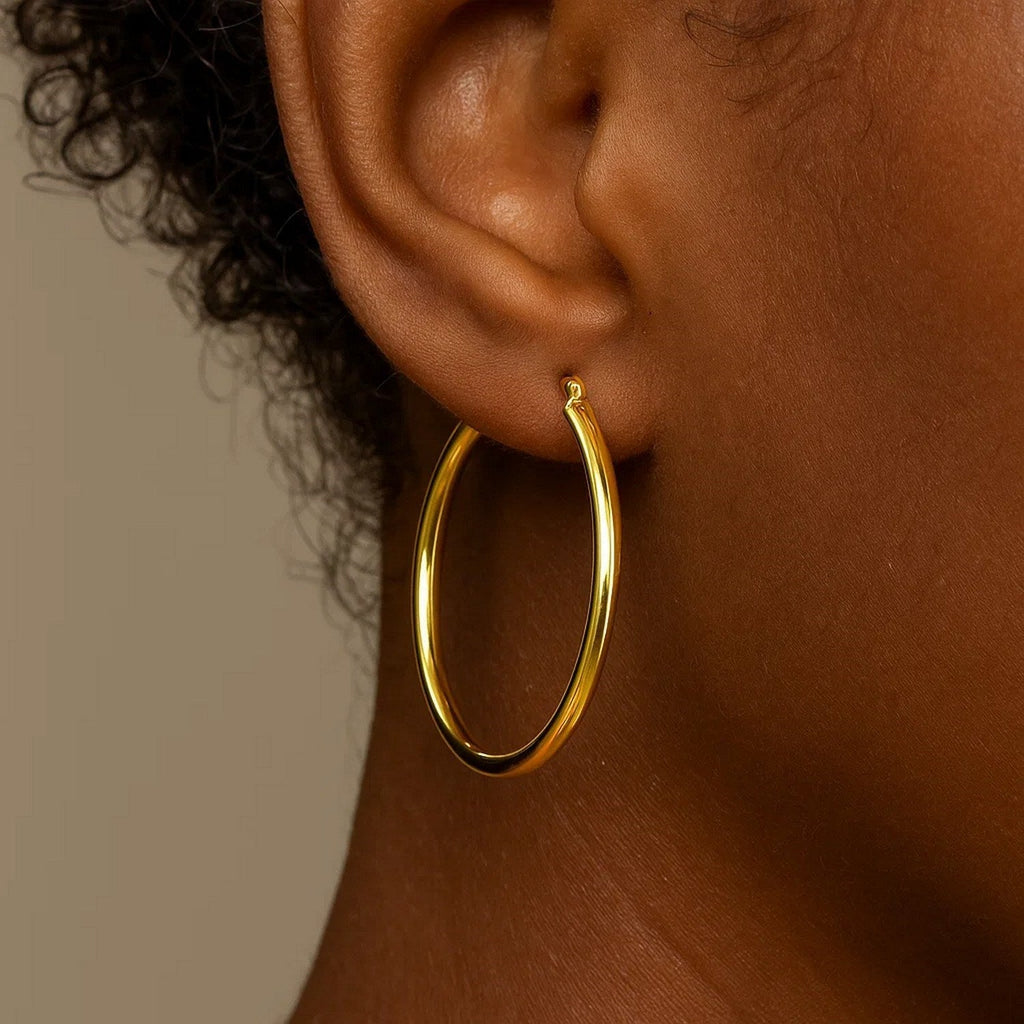 10k Yellow Gold Polished Hoop Earrings (3x40mm)