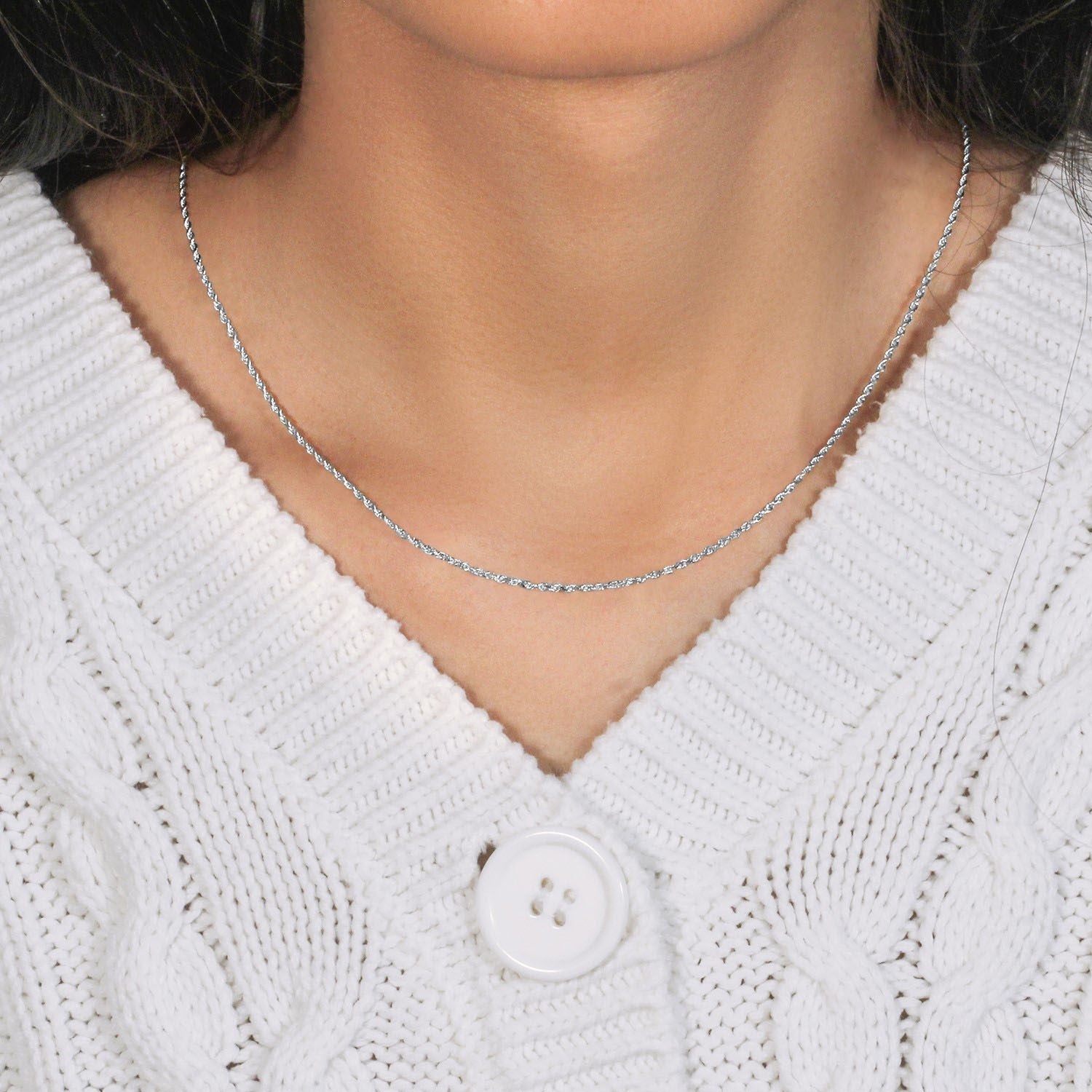 10k White Gold Solid Diamond Cut Rope Chain (1.40 mm)