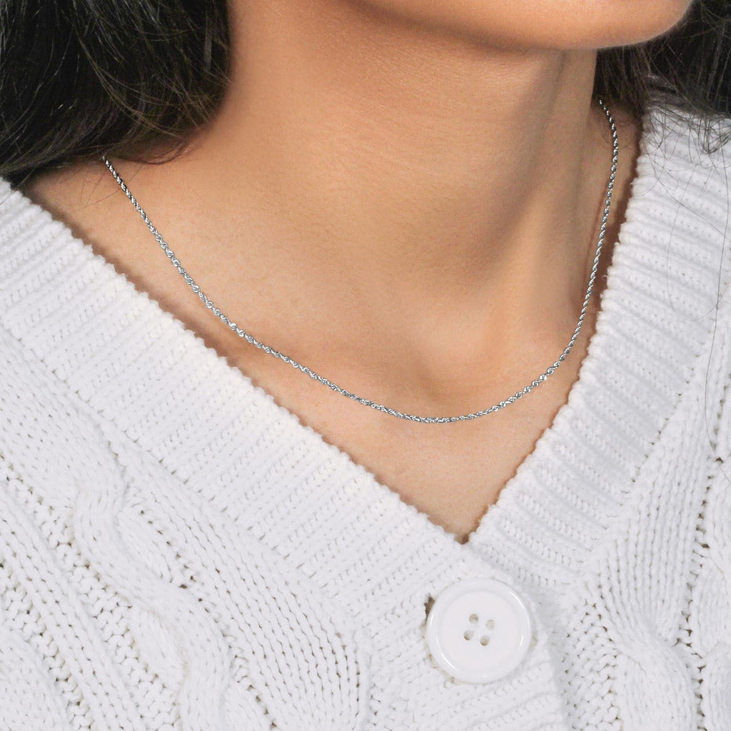10k White Gold Solid Diamond Cut Rope Chain (1.40 mm)