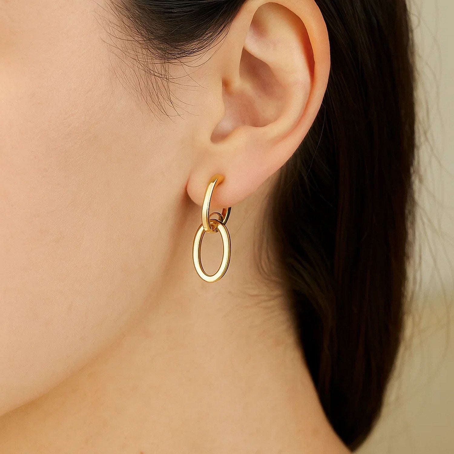 14K Yellow Gold Interlocking Drop Hoop Earrings