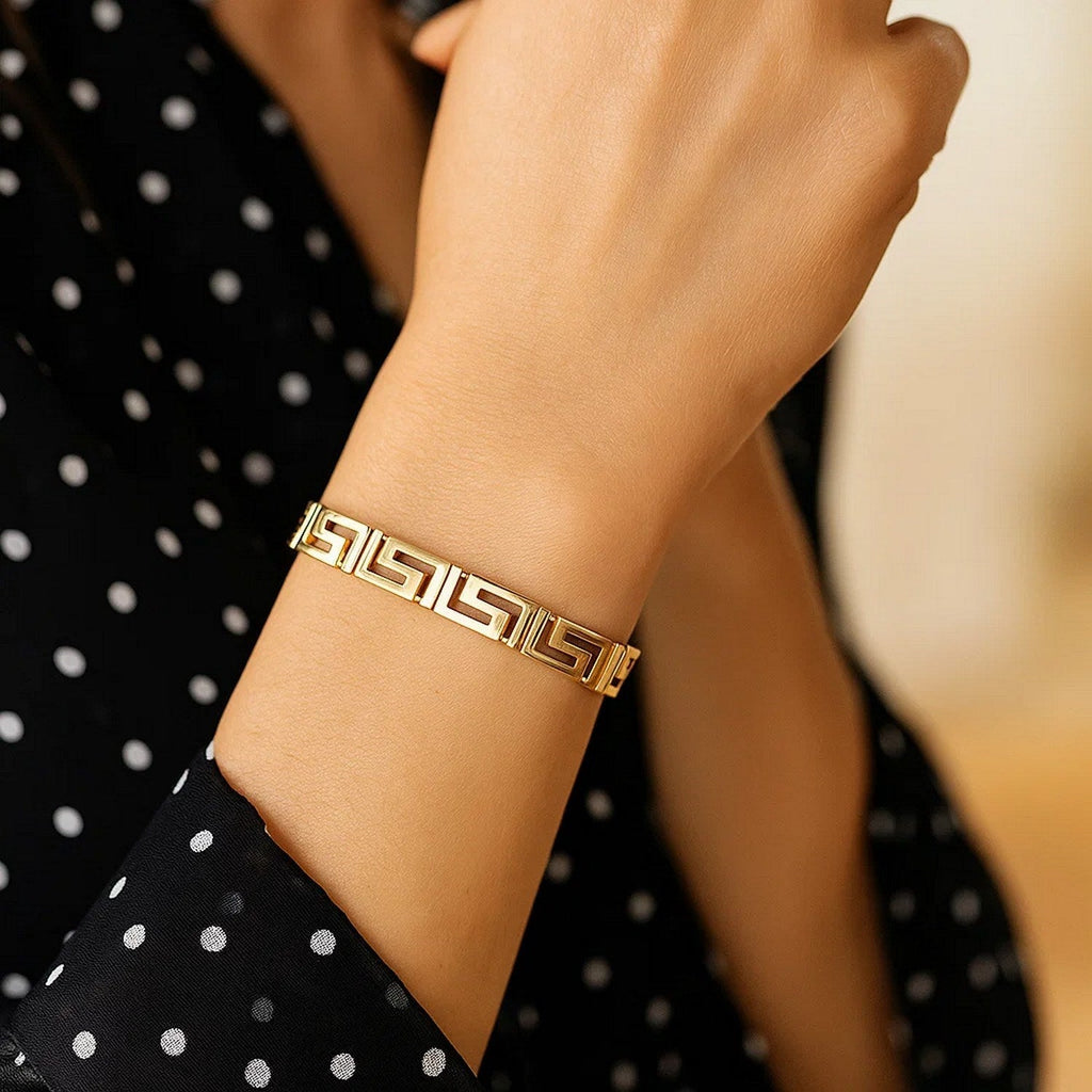 14k Yellow Gold Fancy Greek Key Motif Bracelet (6.35 mm)