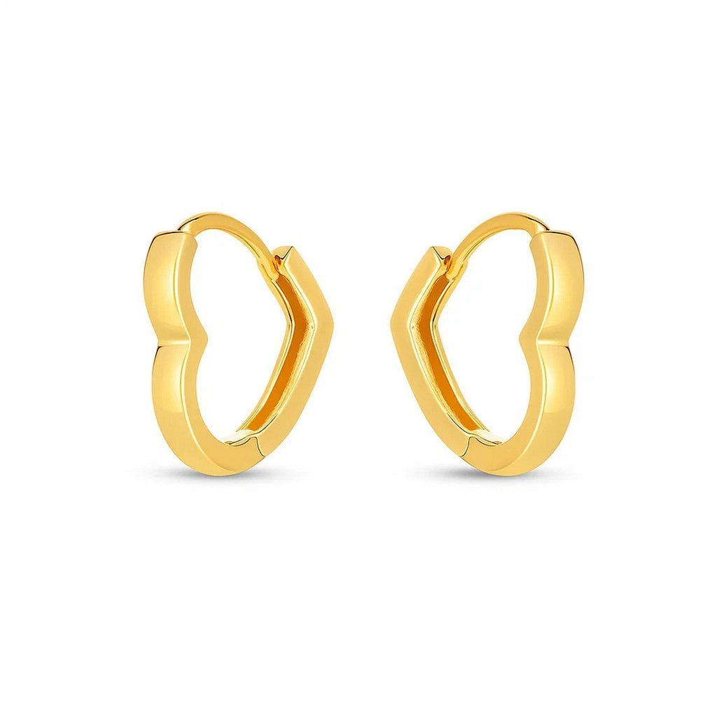 14k Yellow Gold Heart Huggie Hoops