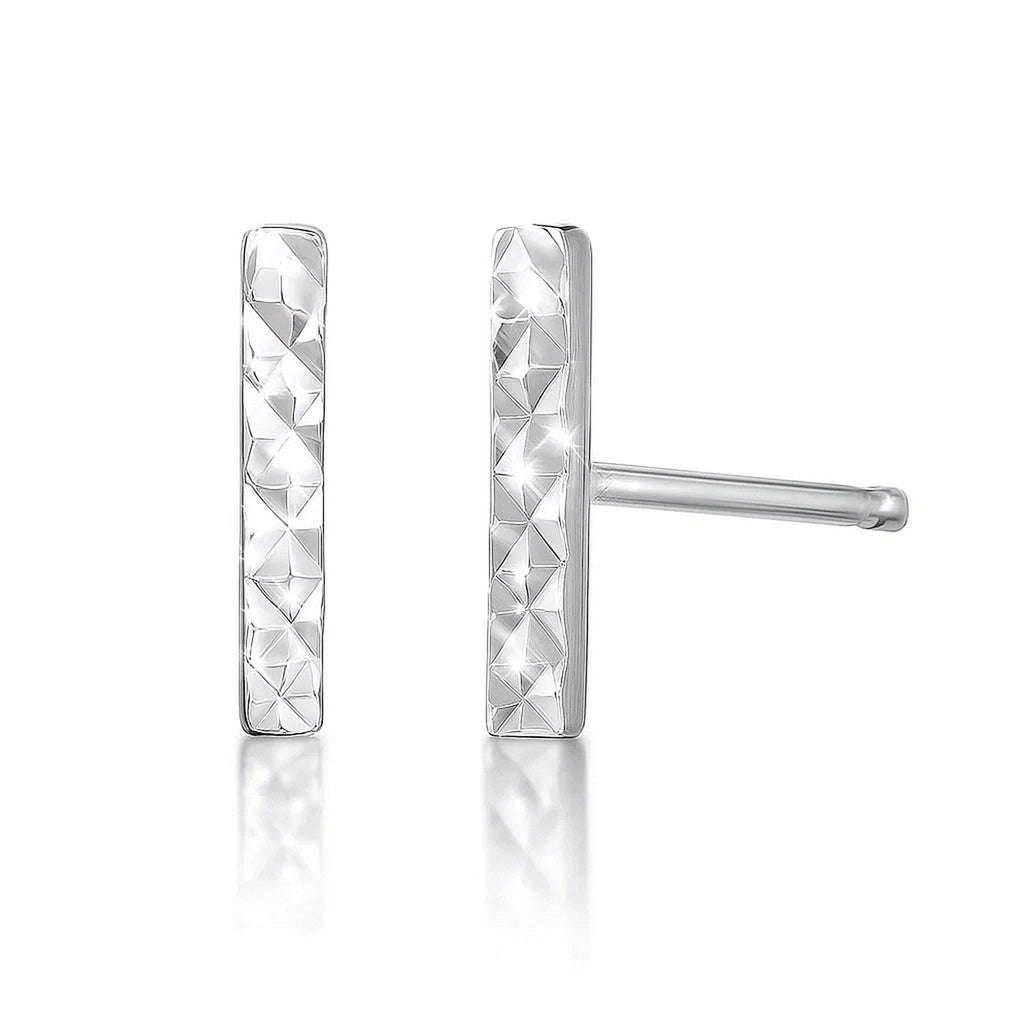 14k White Gold Textured Bar Earrings