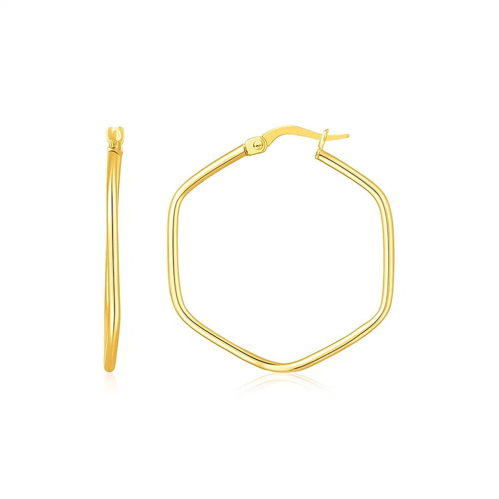 14K Yellow Gold Hexagon Hoop Rounded Edge Earrings