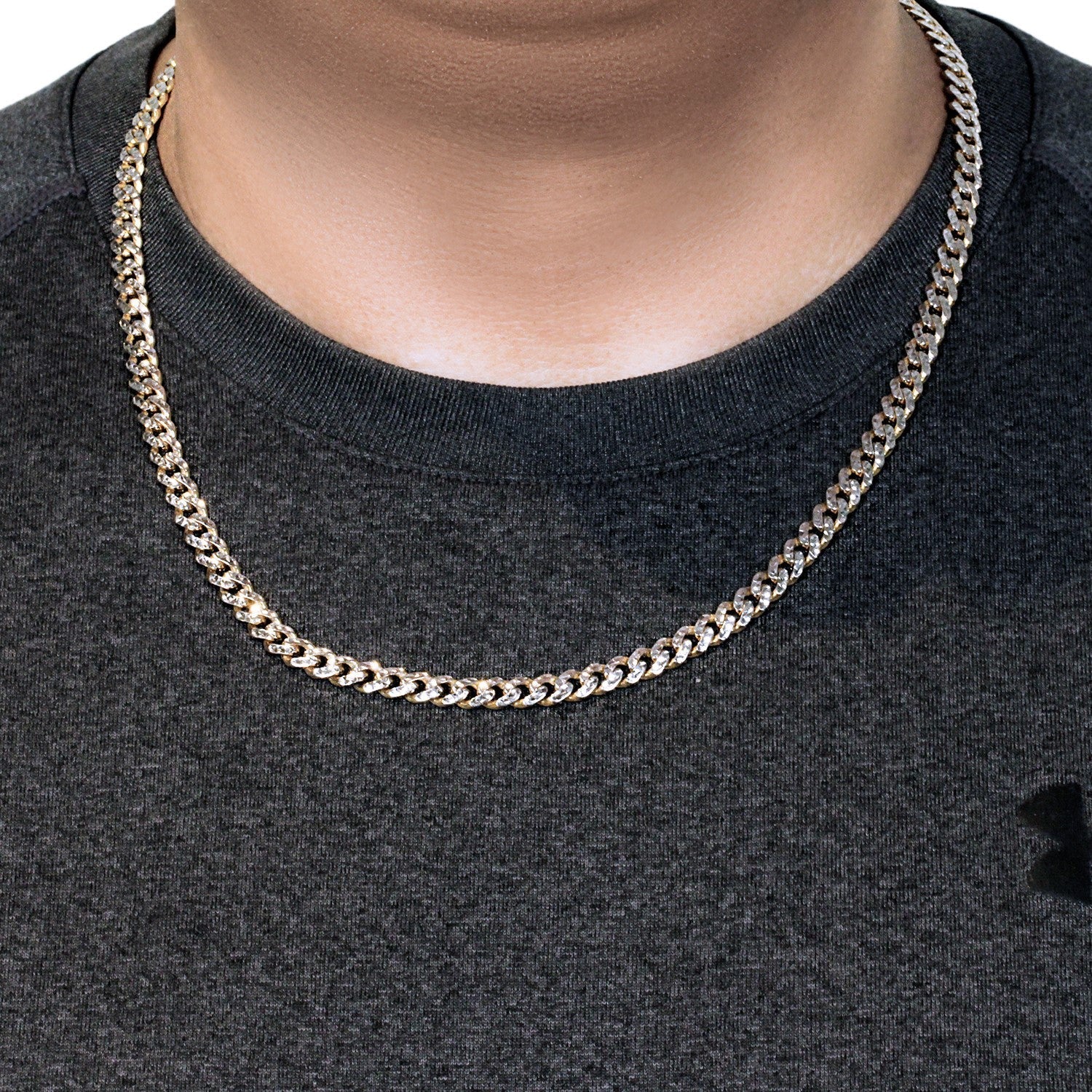 14k Yellow Gold White Pave High Polish Modern Lite Miami Cuban Chain (6.50 mm)