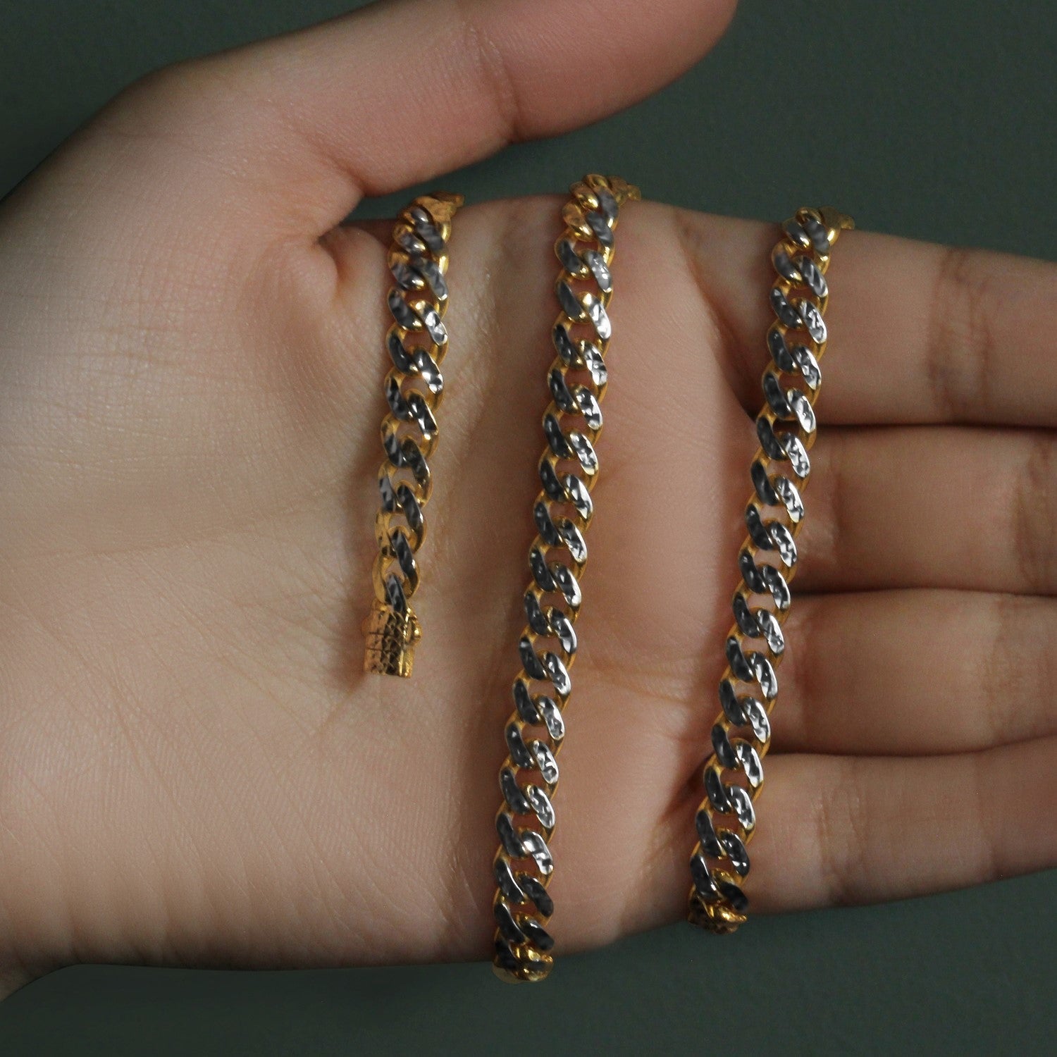 14k Yellow Gold White Pave High Polish Modern Lite Miami Cuban Chain (6.50 mm)