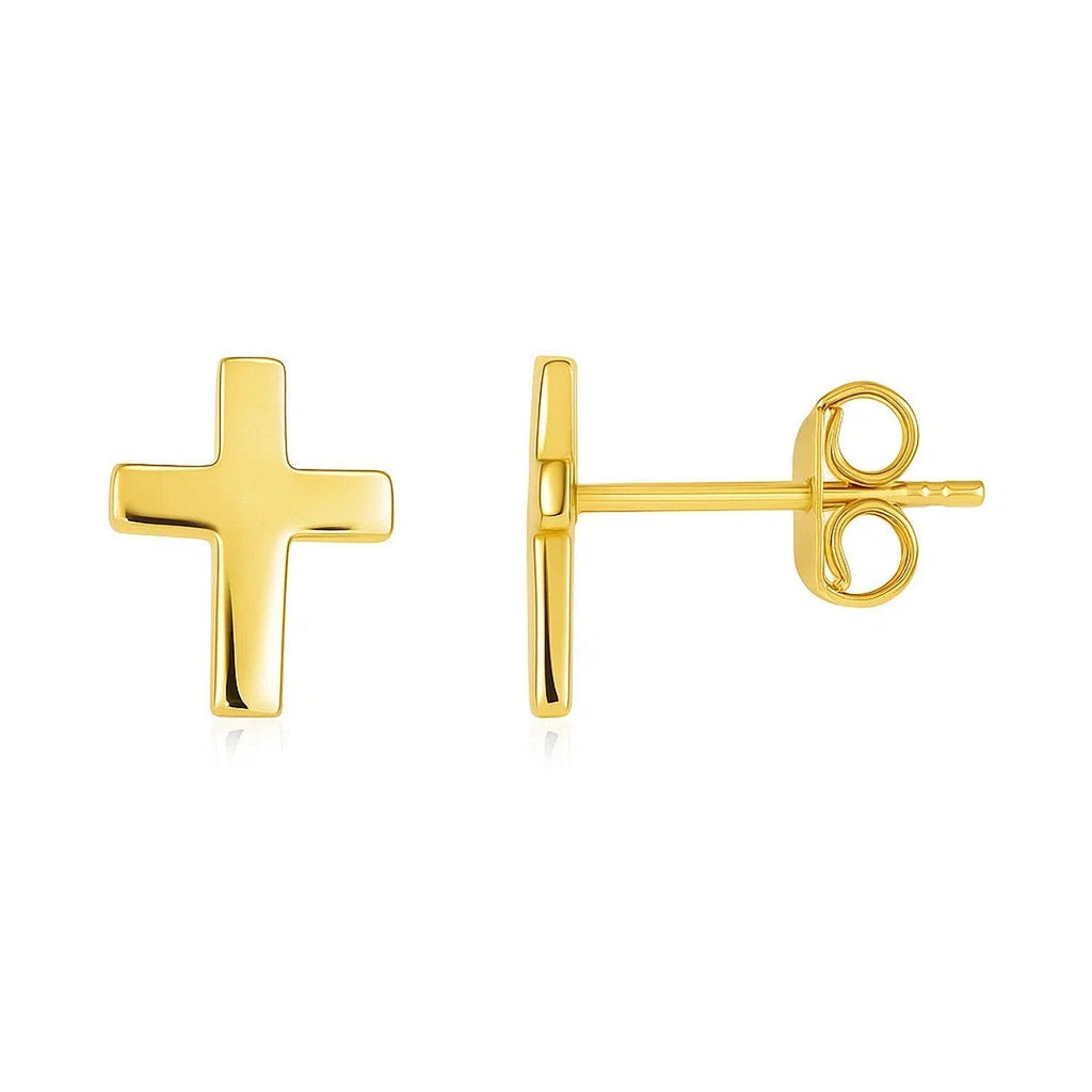 14k Yellow Gold Post Earrings with Crosses