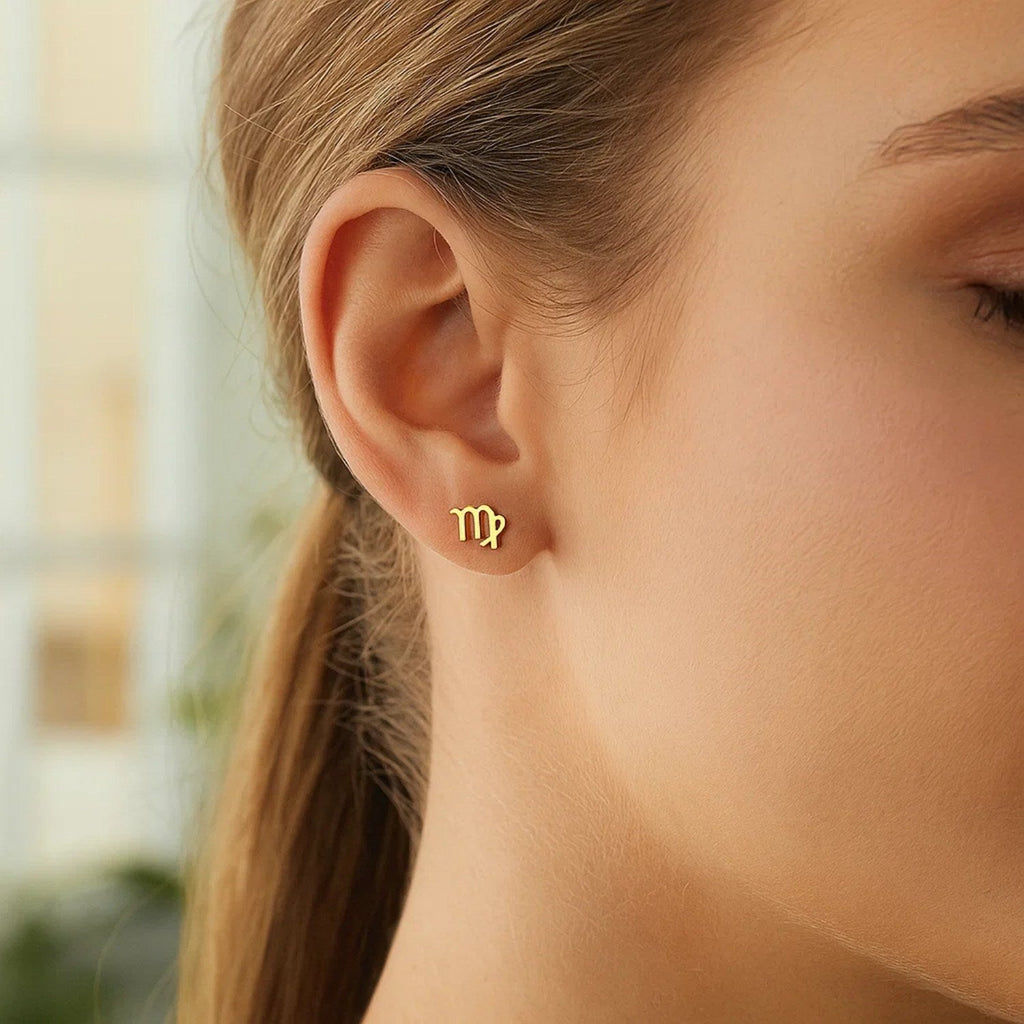 14k Yellow Gold Virgo Stud Earrings