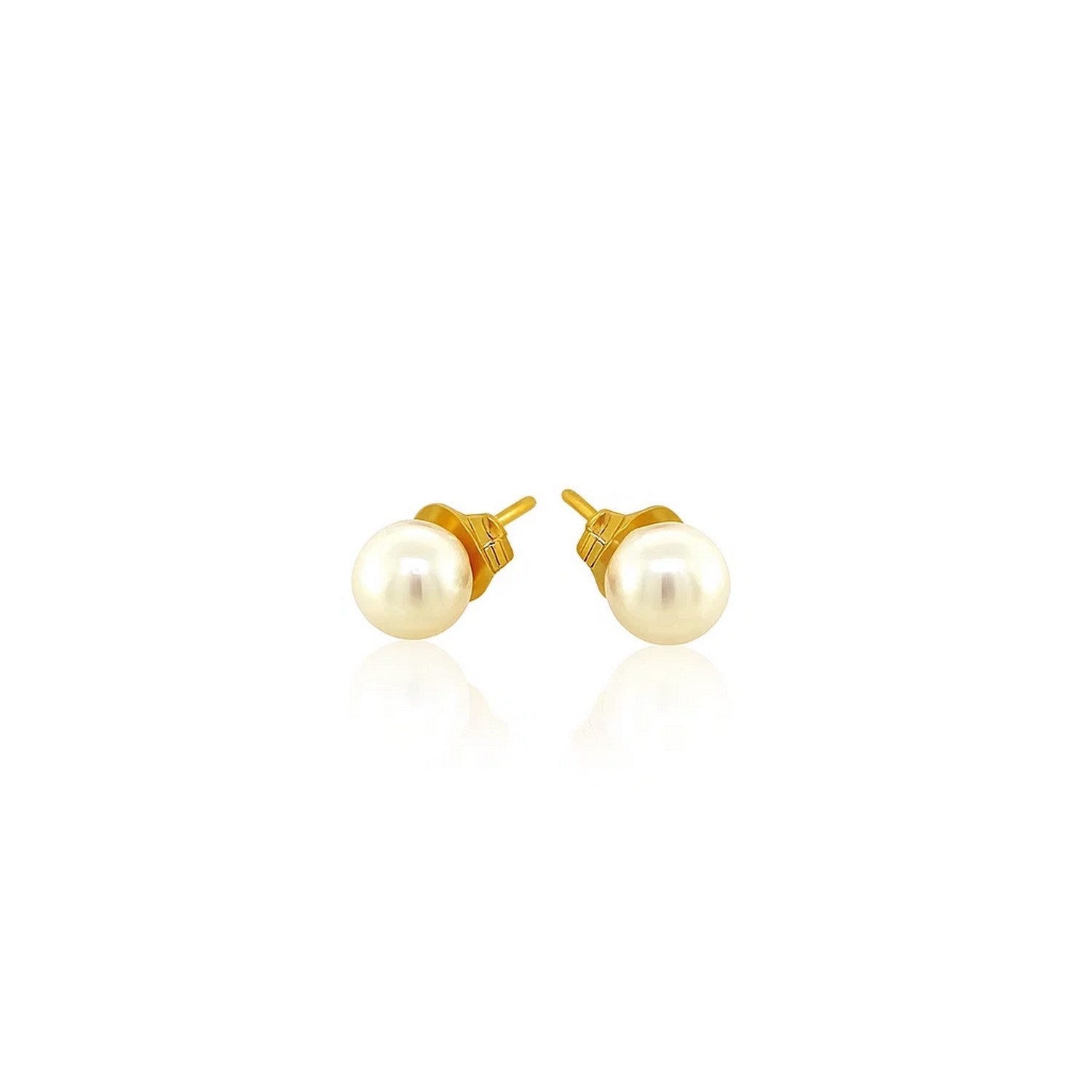 14k Yellow Gold Freshwater Cultured White Pearl Stud Earrings (4mm)