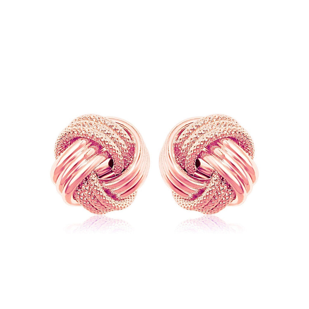14k Rose Gold Love Knot with Ridge Texture Earrings