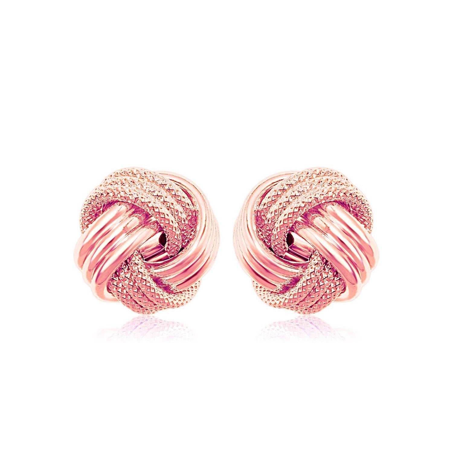 14k Rose Gold Love Knot with Ridge Texture Earrings