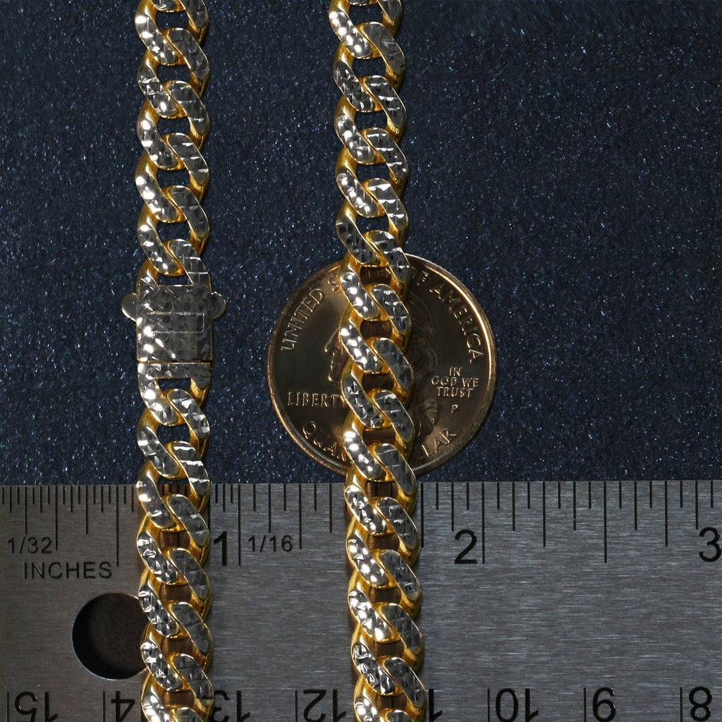 14k Yellow Gold White Pave High Polish Modern Lite Miami Cuban Chain (8.00 mm)