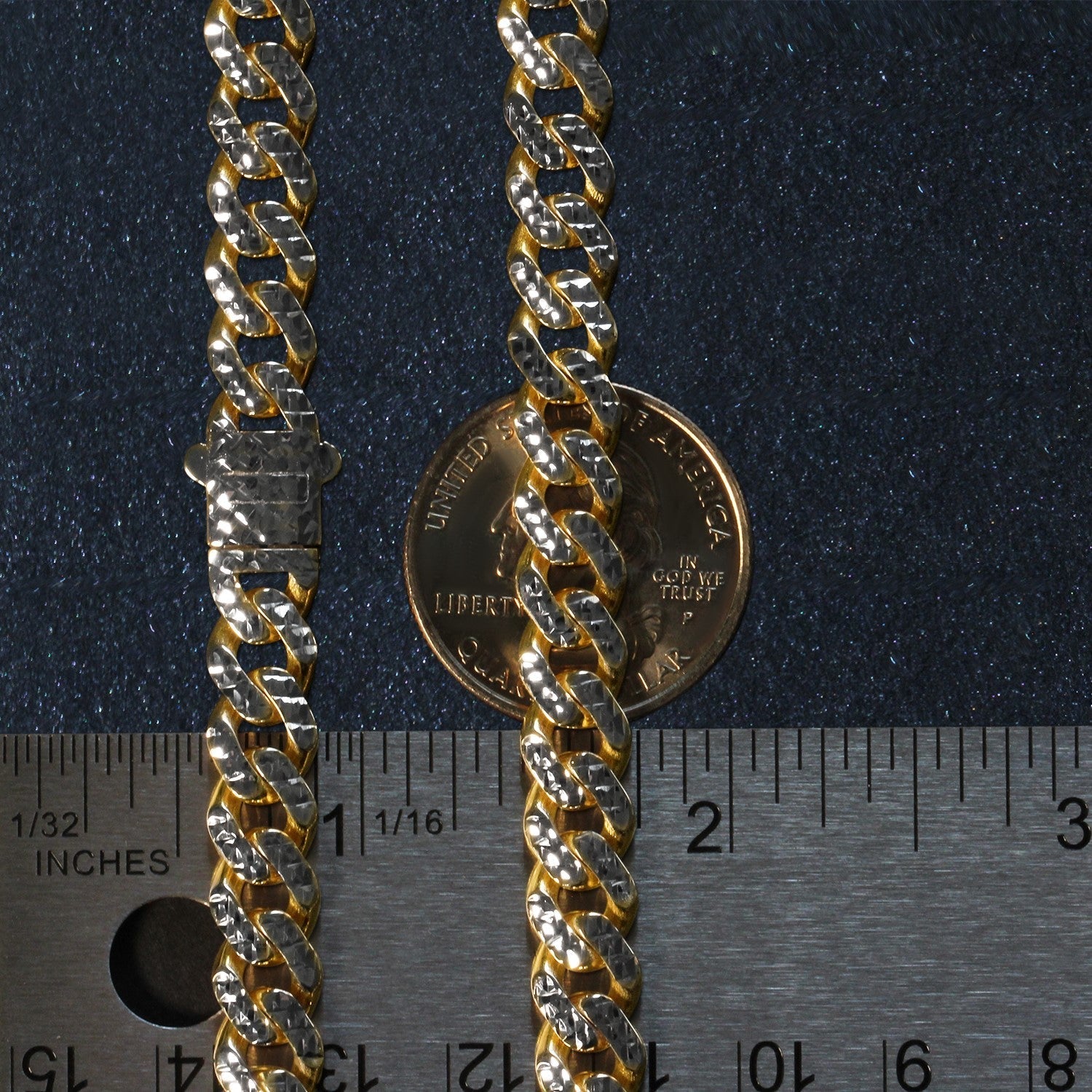 14k Yellow Gold White Pave High Polish Modern Lite Miami Cuban Chain (8.00 mm)