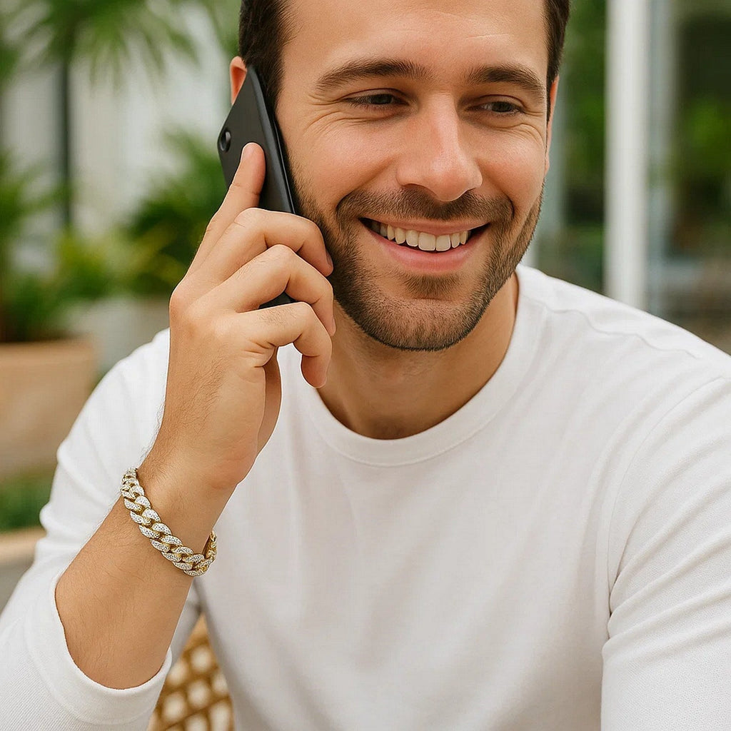 14k Two Tone Gold Curb Chain Bracelet with Diamond Pave Links (11.50 mm)