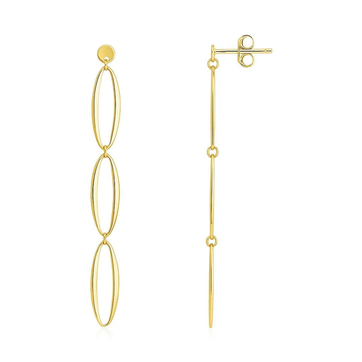 14K Yellow Gold Triple Oval Fancy Drop Earrings