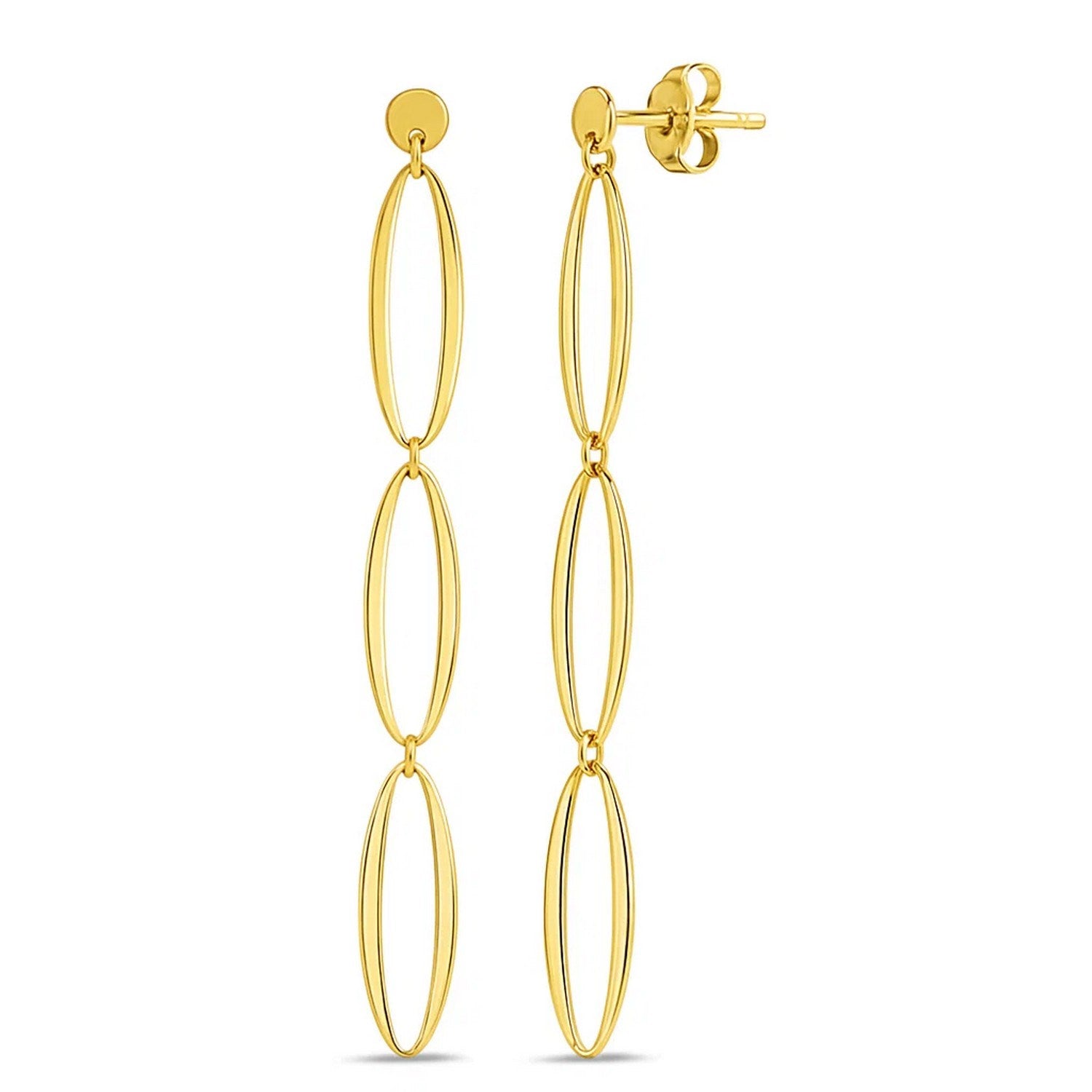 14K Yellow Gold Triple Oval Fancy Drop Earrings