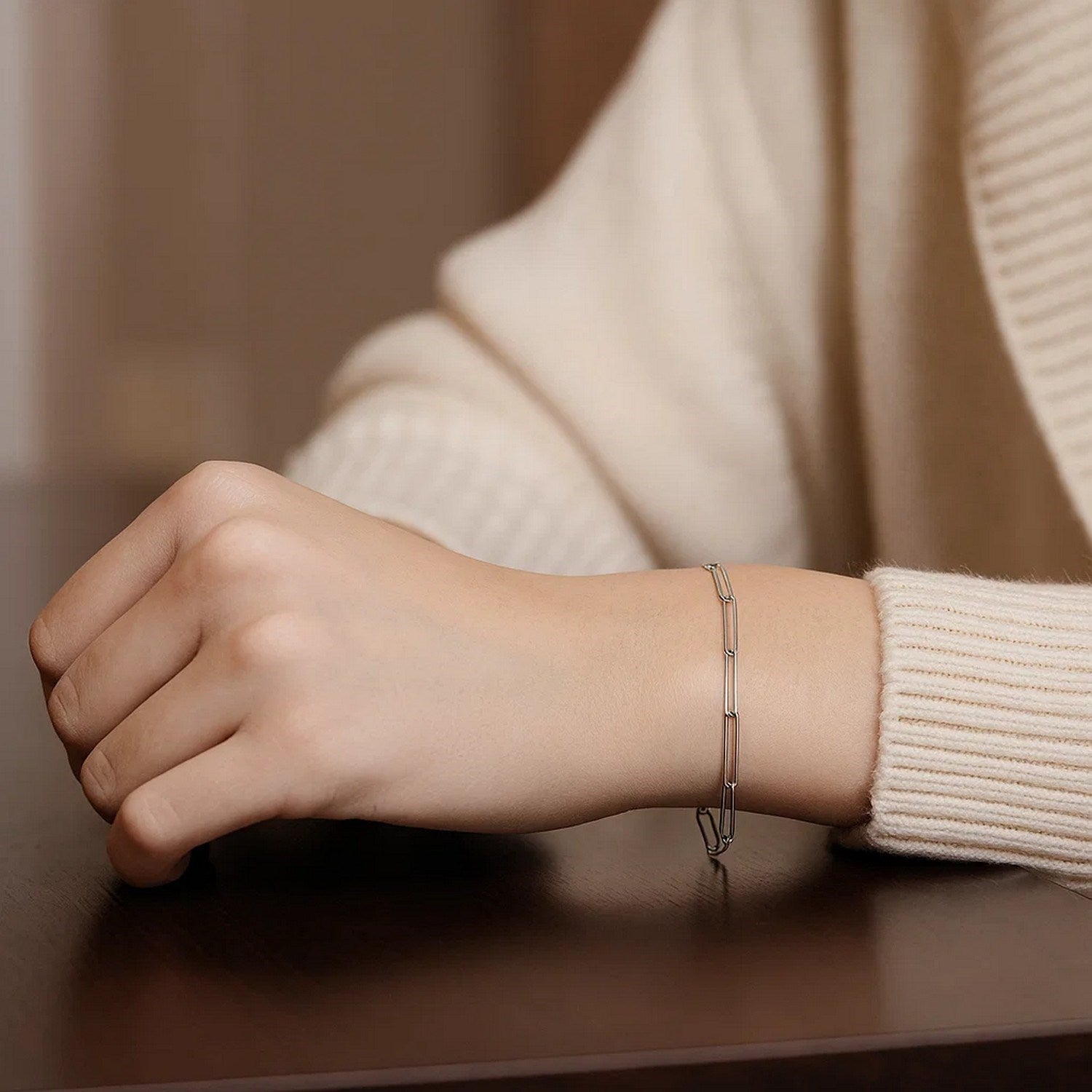 14k White Gold Wire Paperclip Bracelet  (2.70 mm)