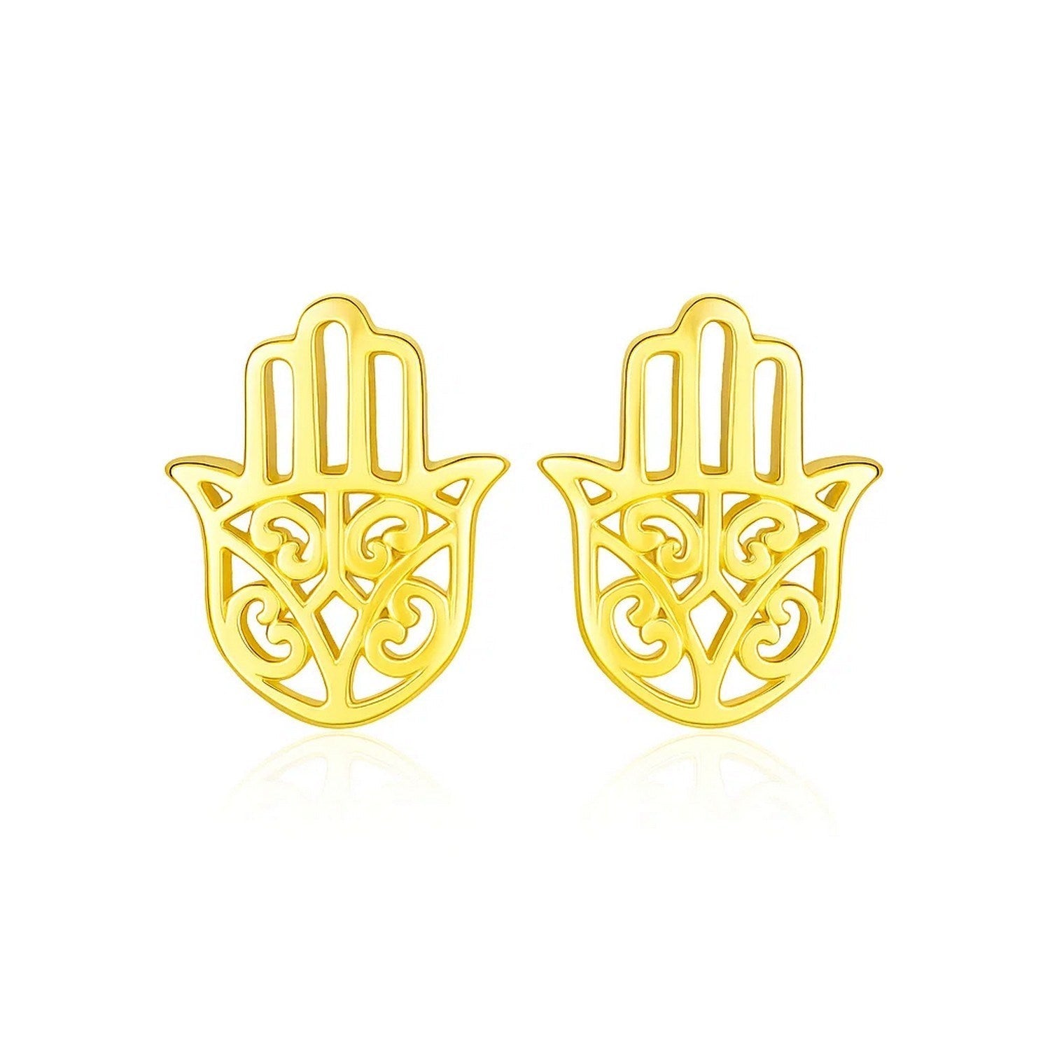 14k Yellow Gold Polished Hand of Hamsa Post Earrings