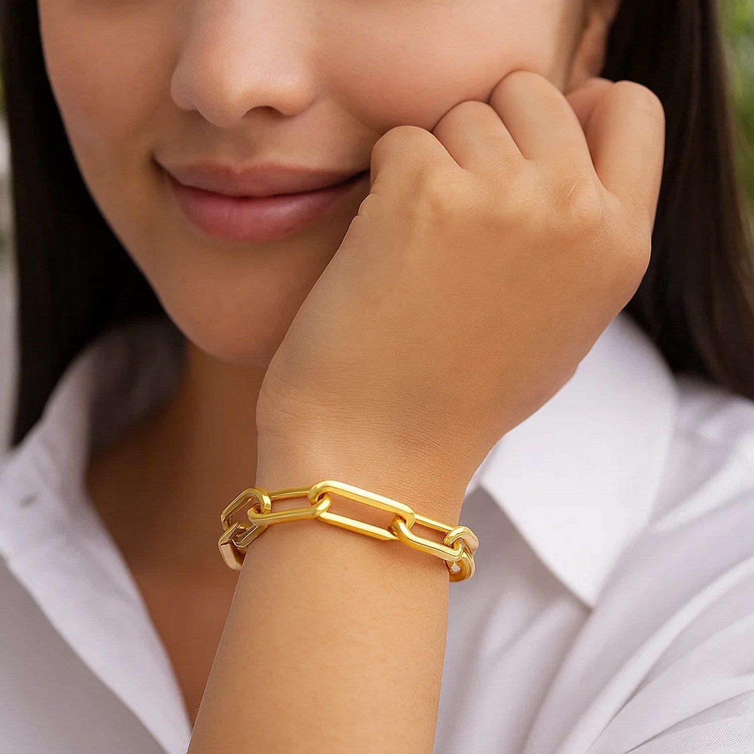 14k Yellow Gold 8 inch Extra Wide Paperclip Chain Bracelet (9.60 mm)