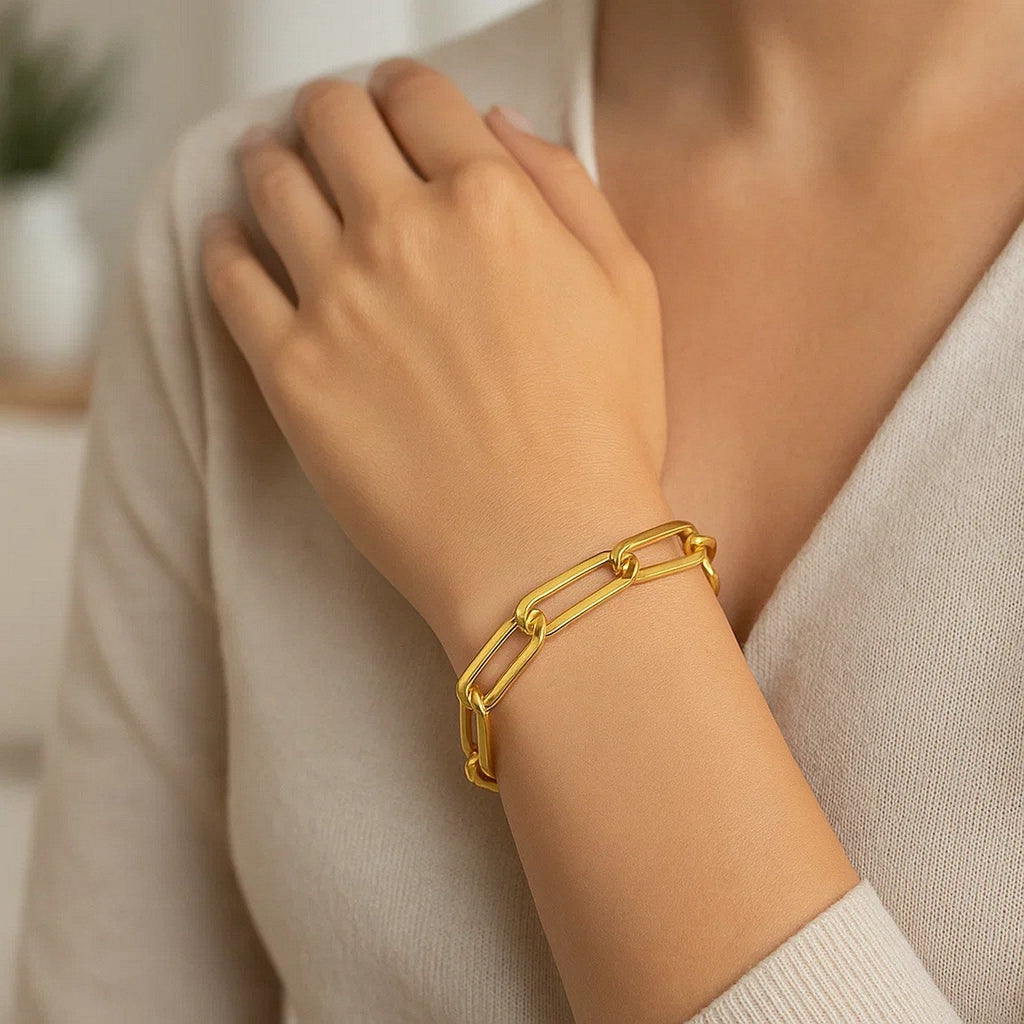 14k Yellow Gold 8 inch Extra Wide Paperclip Chain Bracelet (9.60 mm)