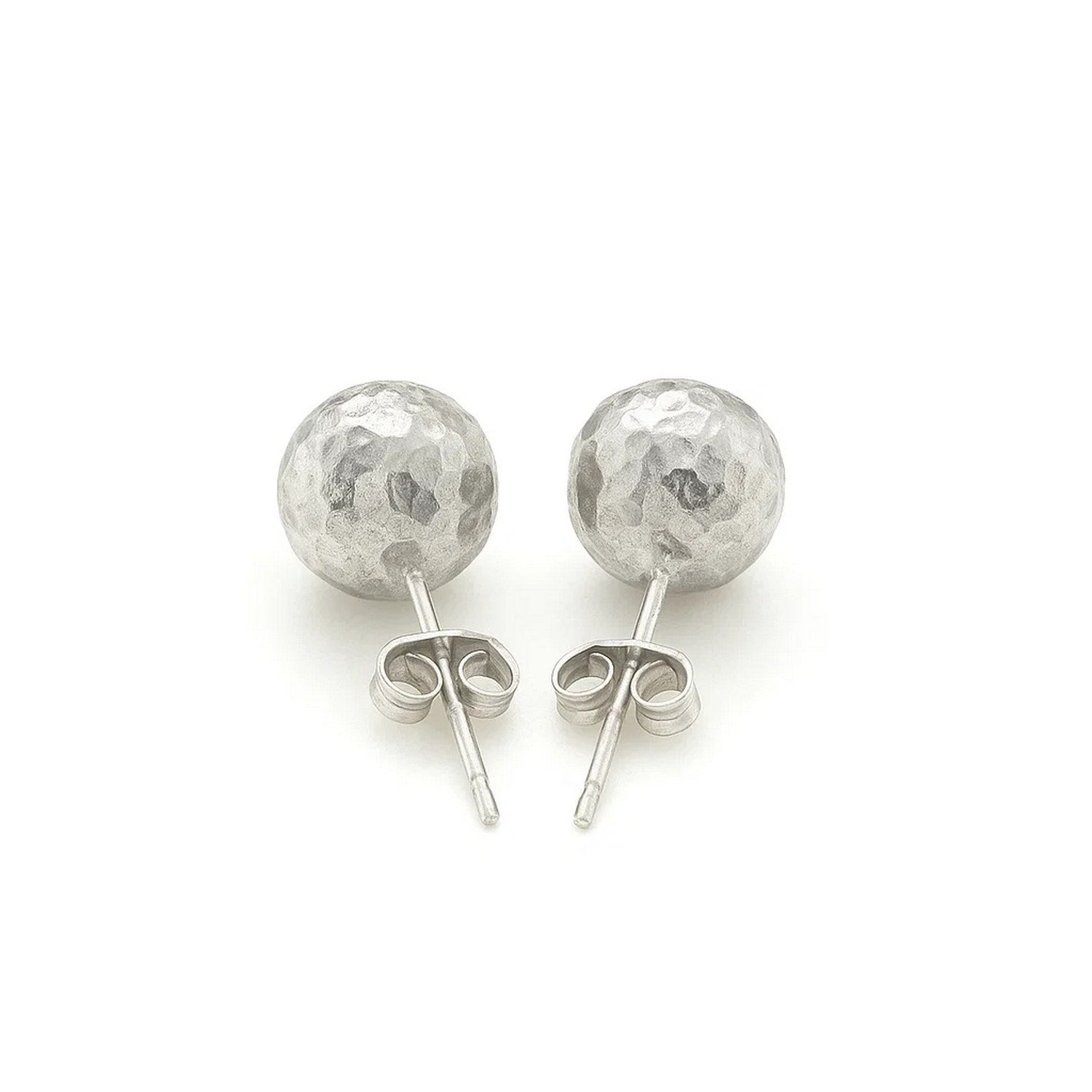 14k White Gold Ball Earrings with Faceted Texture(7mm)