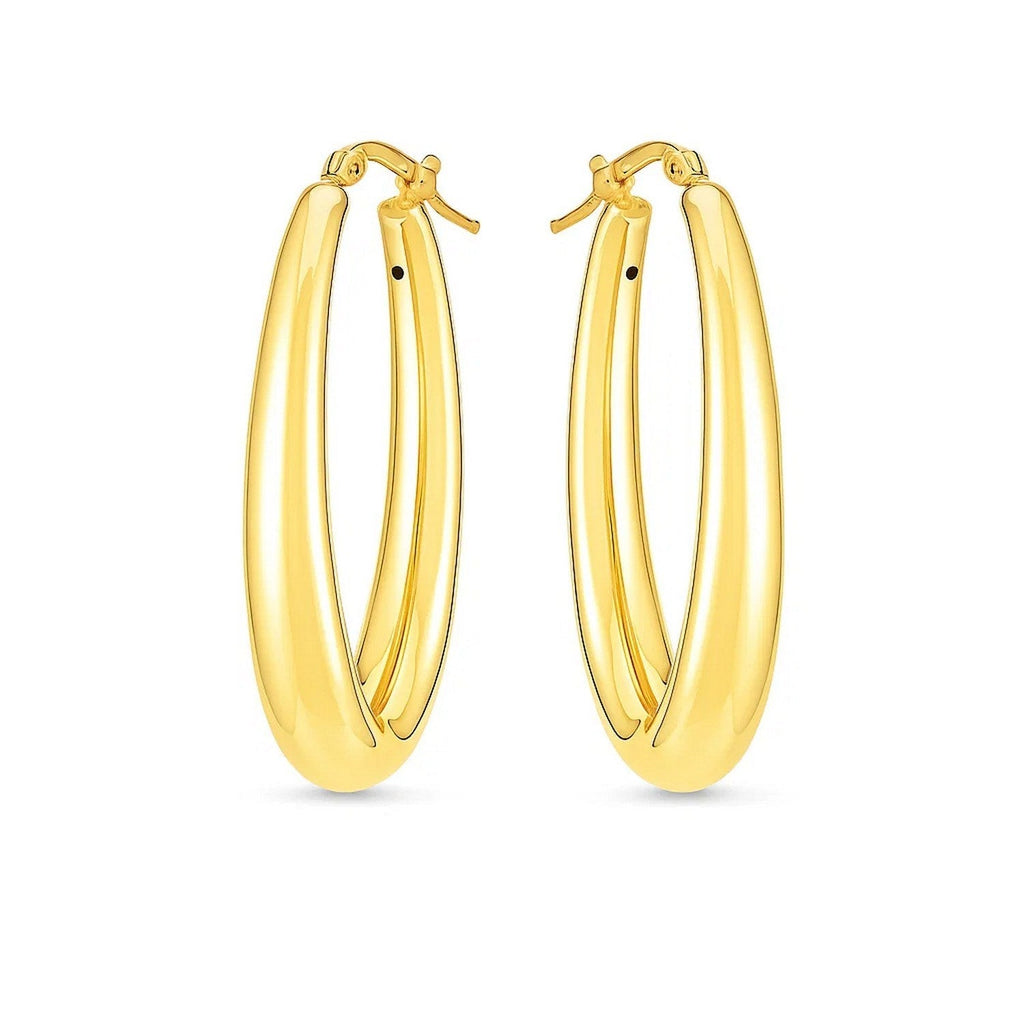 14k Yellow Gold Elongated Oval Hoops