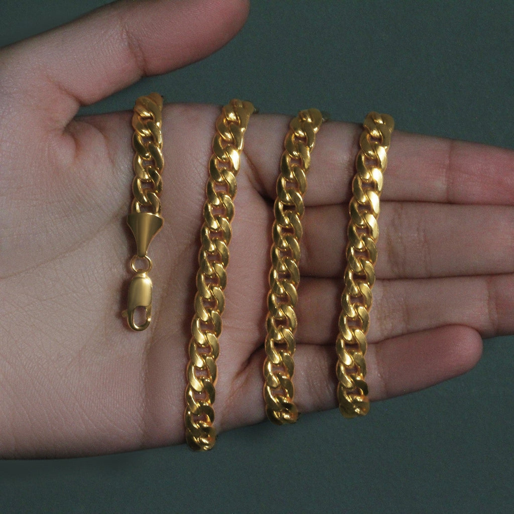 14k Yellow Gold Miami Cuban Semi Solid Chain (7.00 mm)