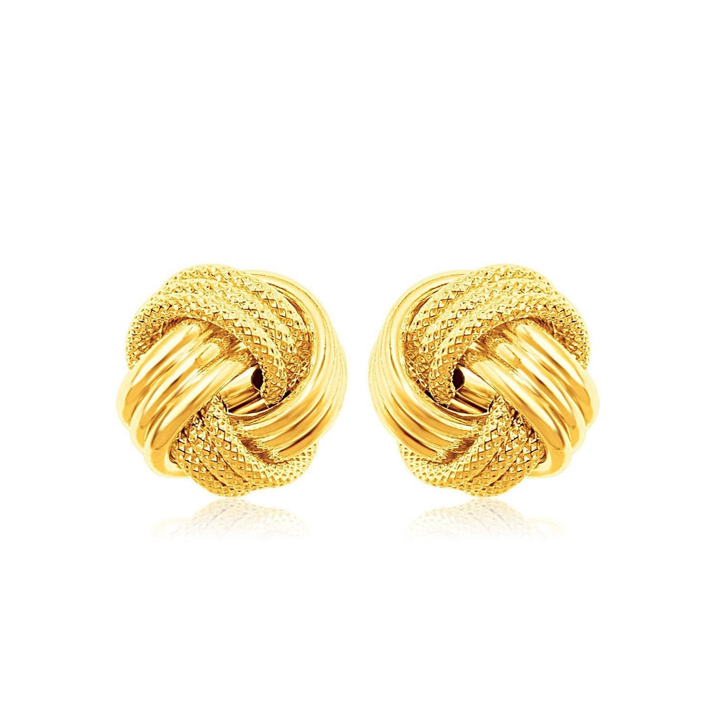 10k Yellow Gold Love Knot with Ridge Texture Earrings
