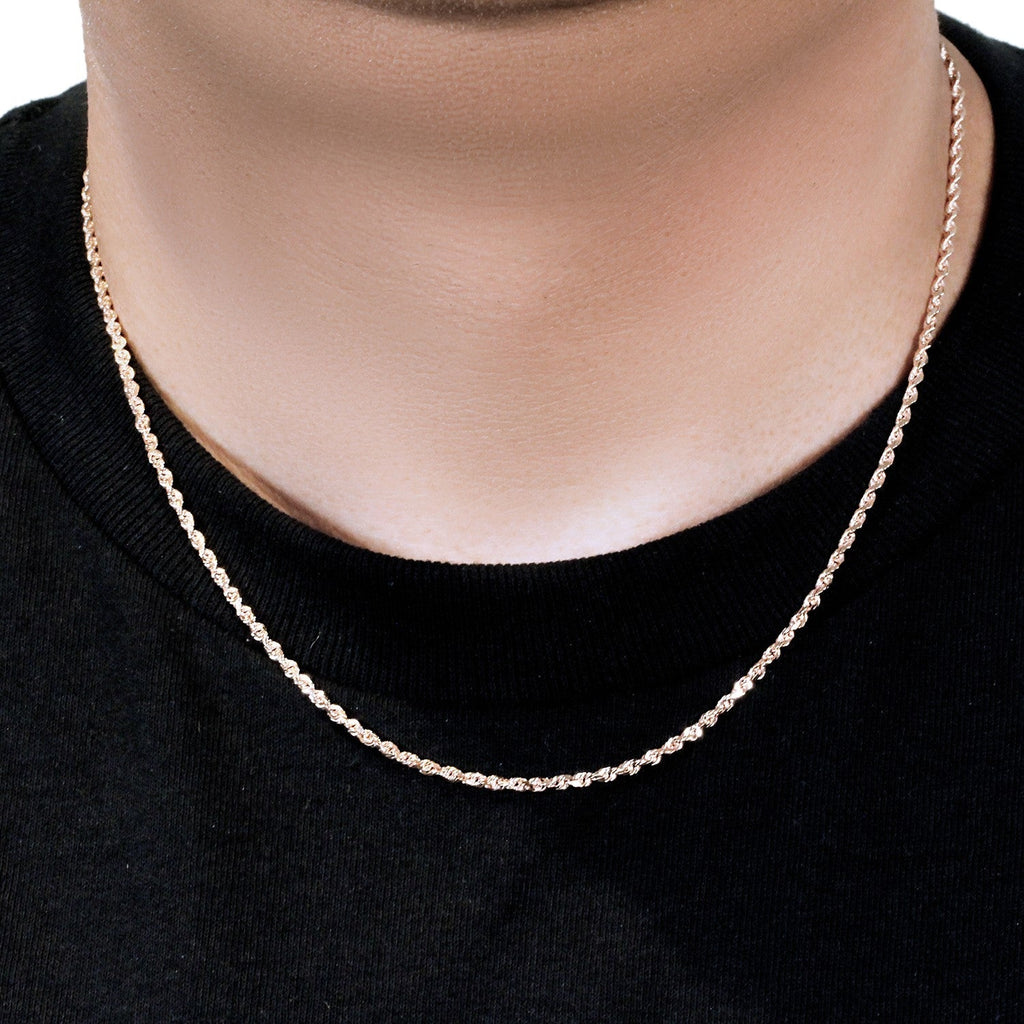 14k Rose Gold Solid Diamond Cut Rope Chain (2.30 mm)