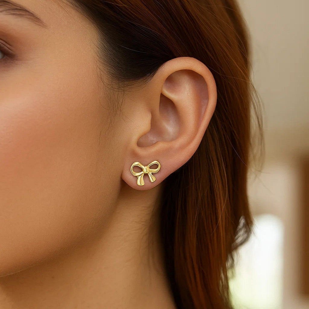 14k Yellow Gold Bow Style Post Earrings