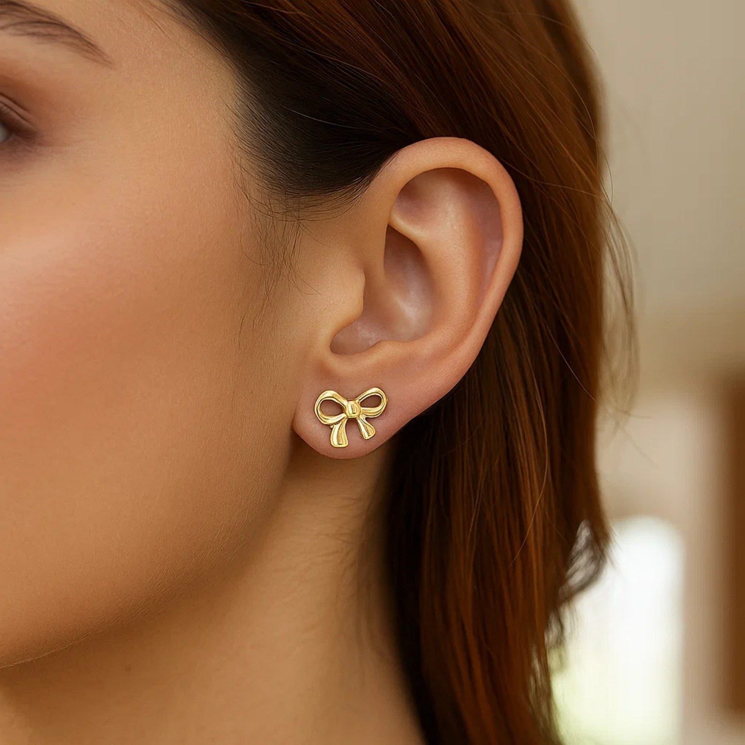 14k Yellow Gold Bow Style Post Earrings