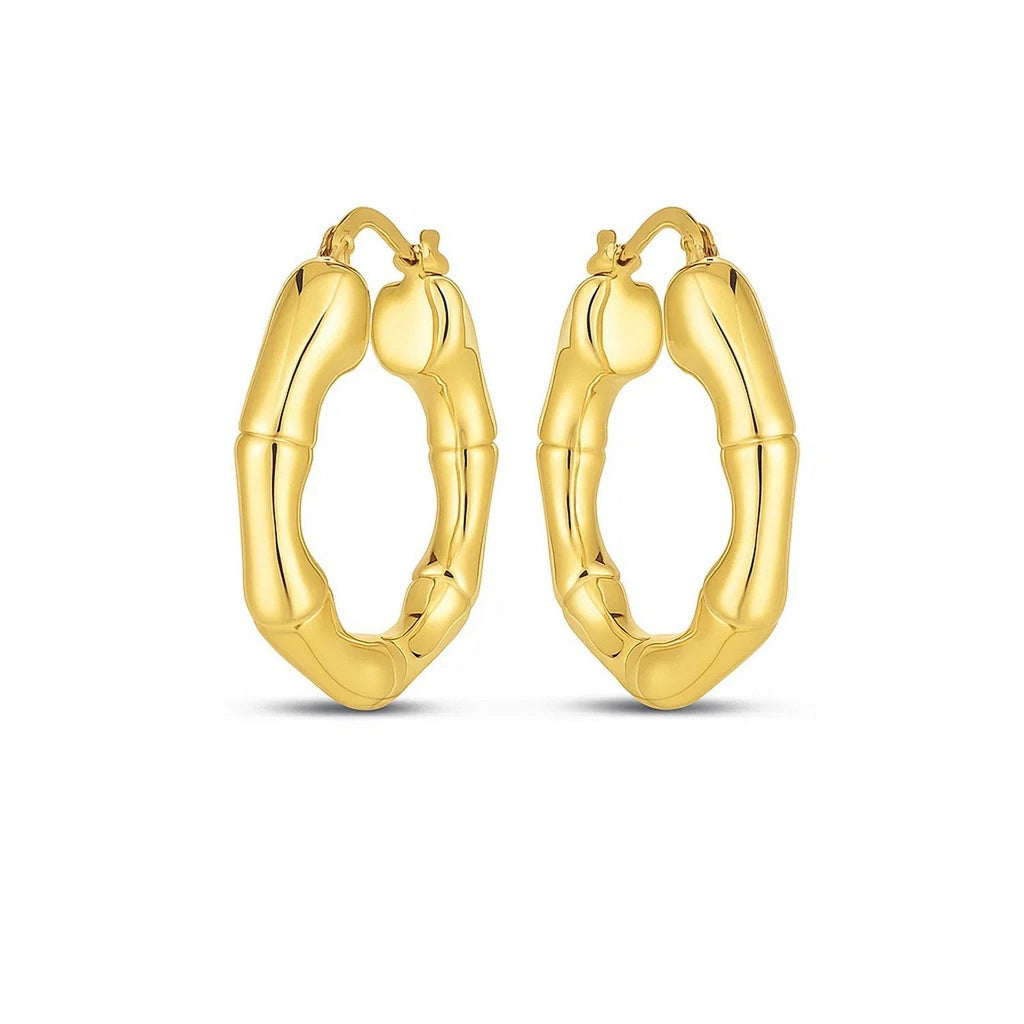 14k Yellow Gold Medium Bamboo Hoop Earrings