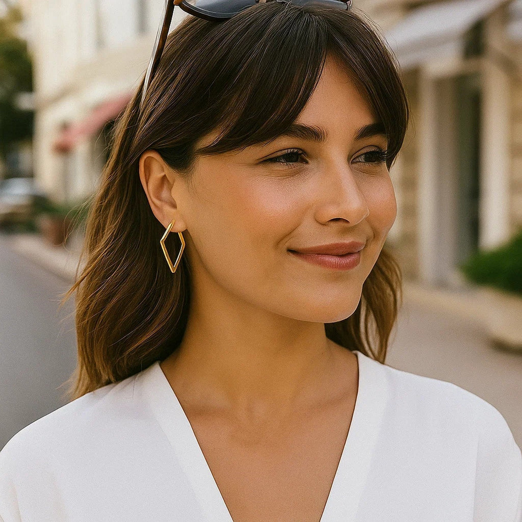 14K Yellow Gold Diamond Motif Hoop Earrings